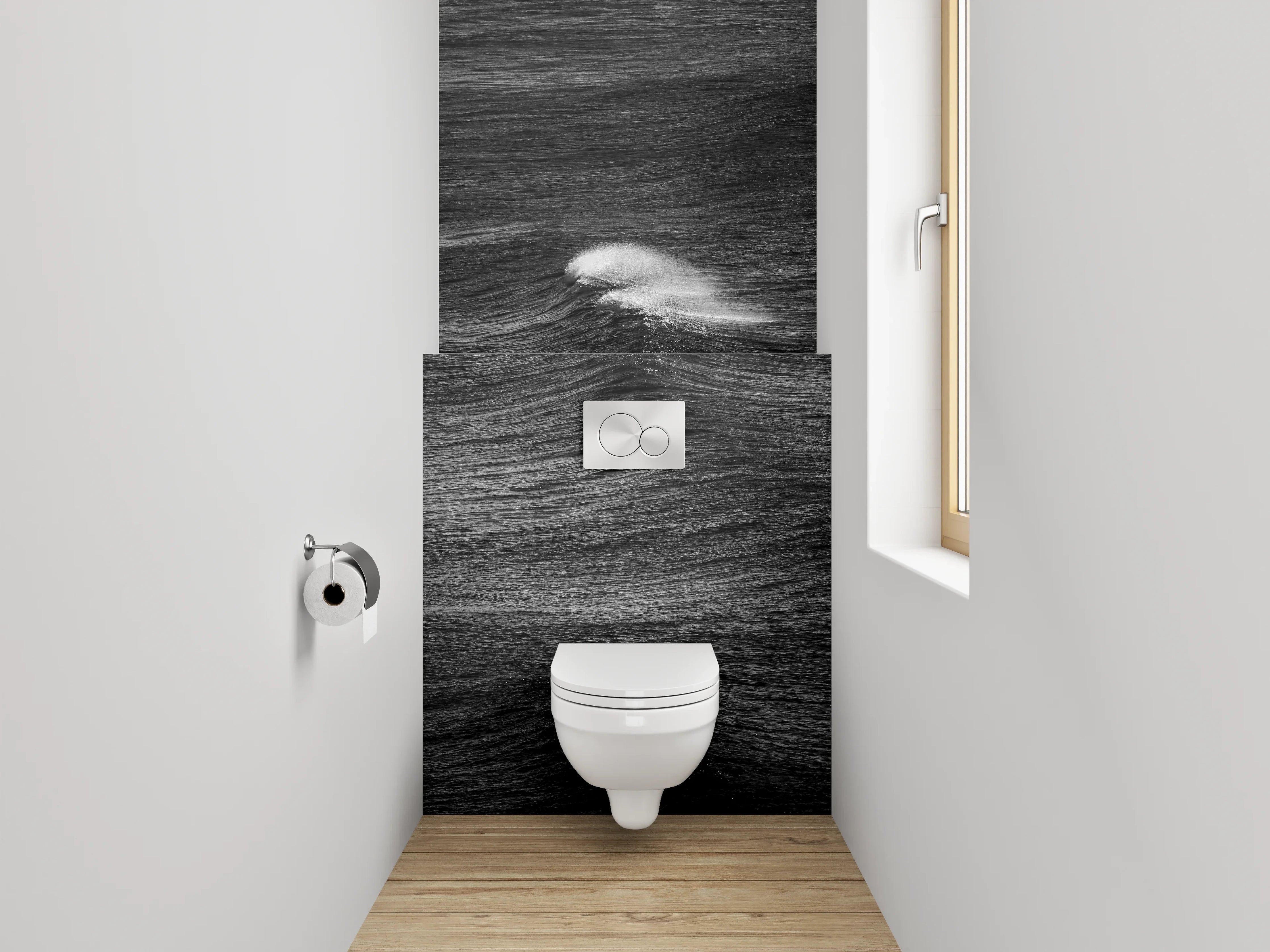 WC-Rückwand - Schwarz-weiße Meereswelle abstrakt