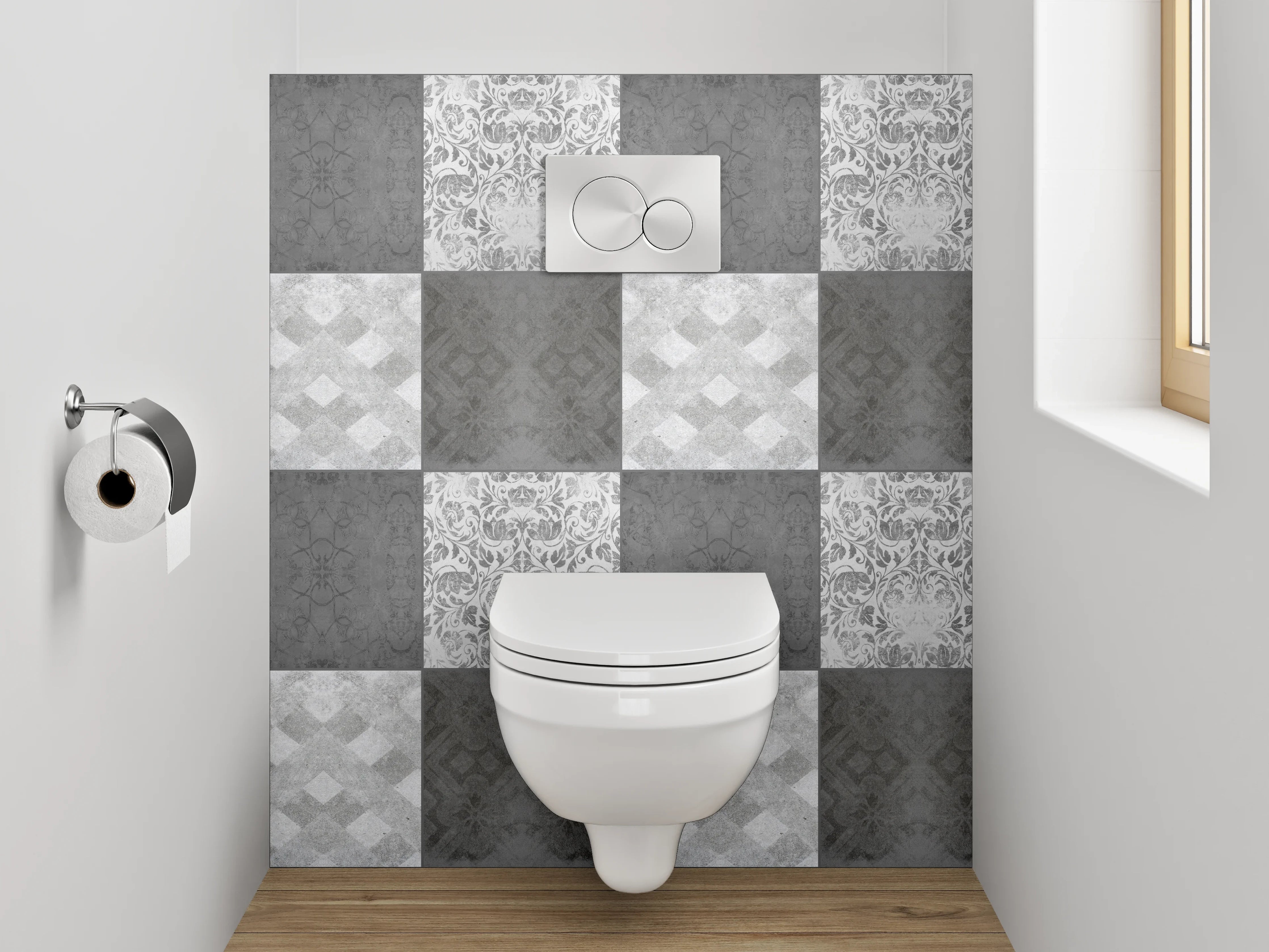WC-Rückwand - Schwarz-weiße Mosaik-Muster Fliesenoptik