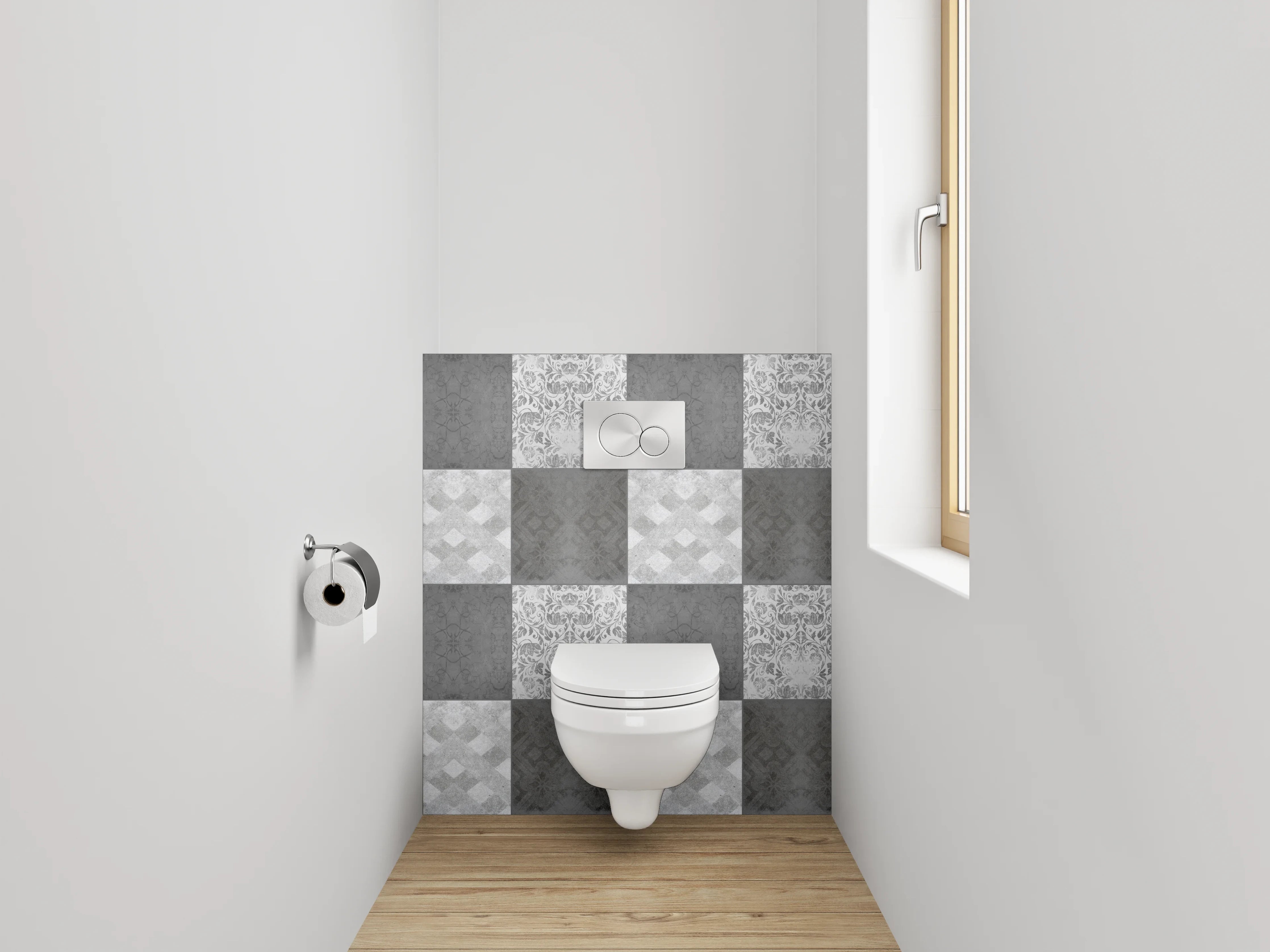 WC-Rückwand - Schwarz-weiße Mosaik-Muster Fliesenoptik