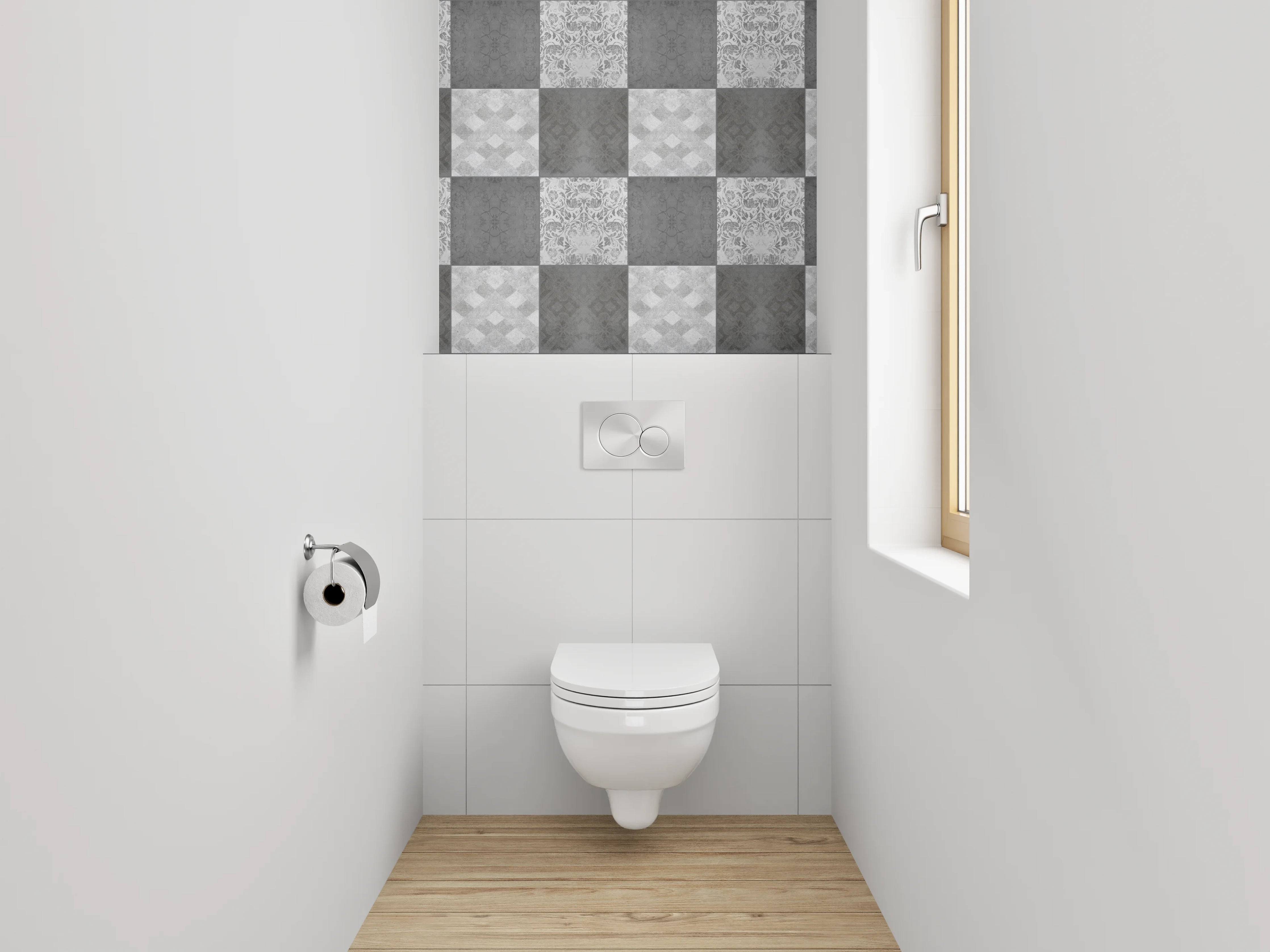 WC-Rückwand - Schwarz-weiße Mosaik-Muster Fliesenoptik