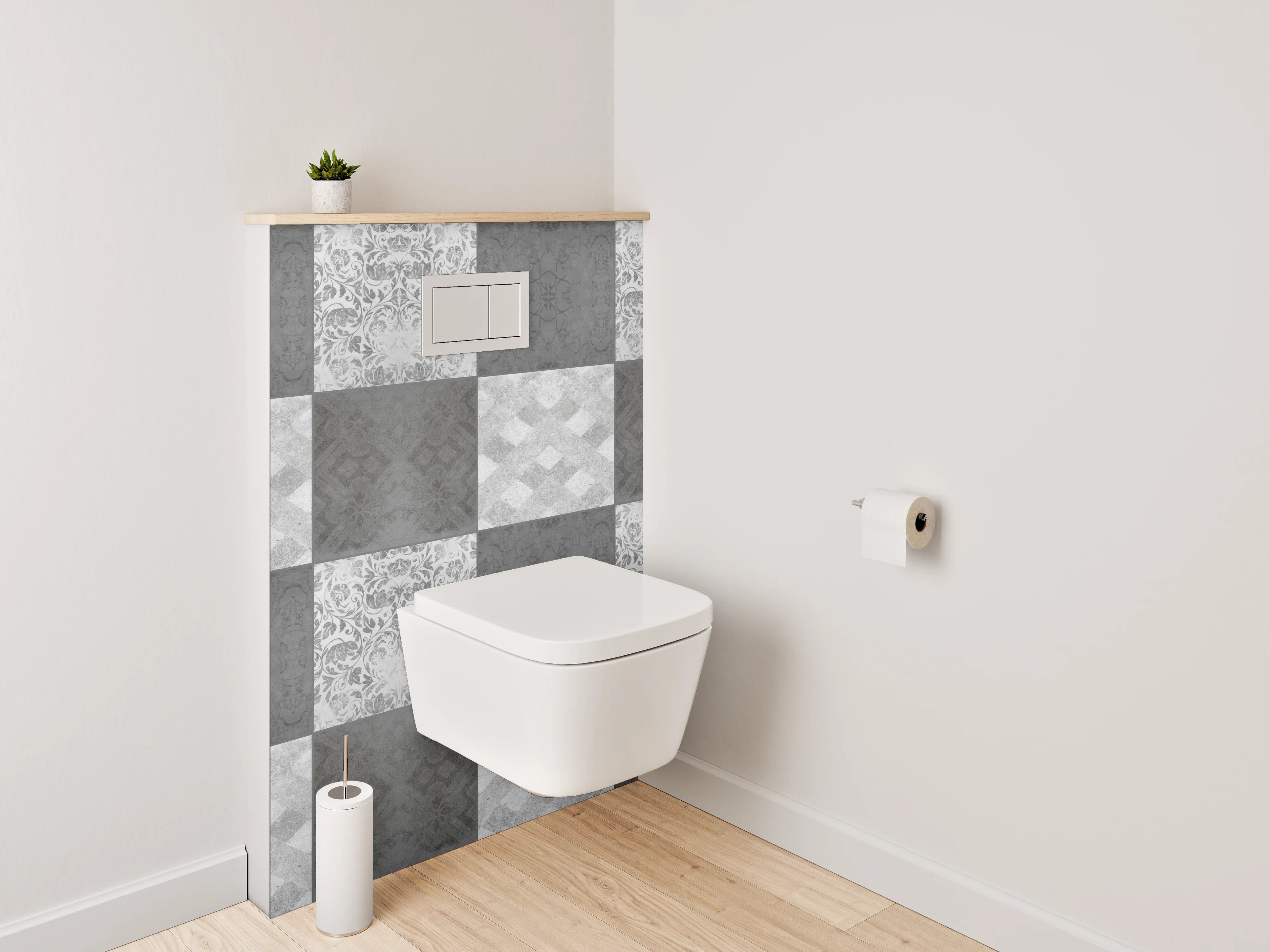 WC-Rückwand - Schwarz-weiße Mosaik-Muster Fliesenoptik