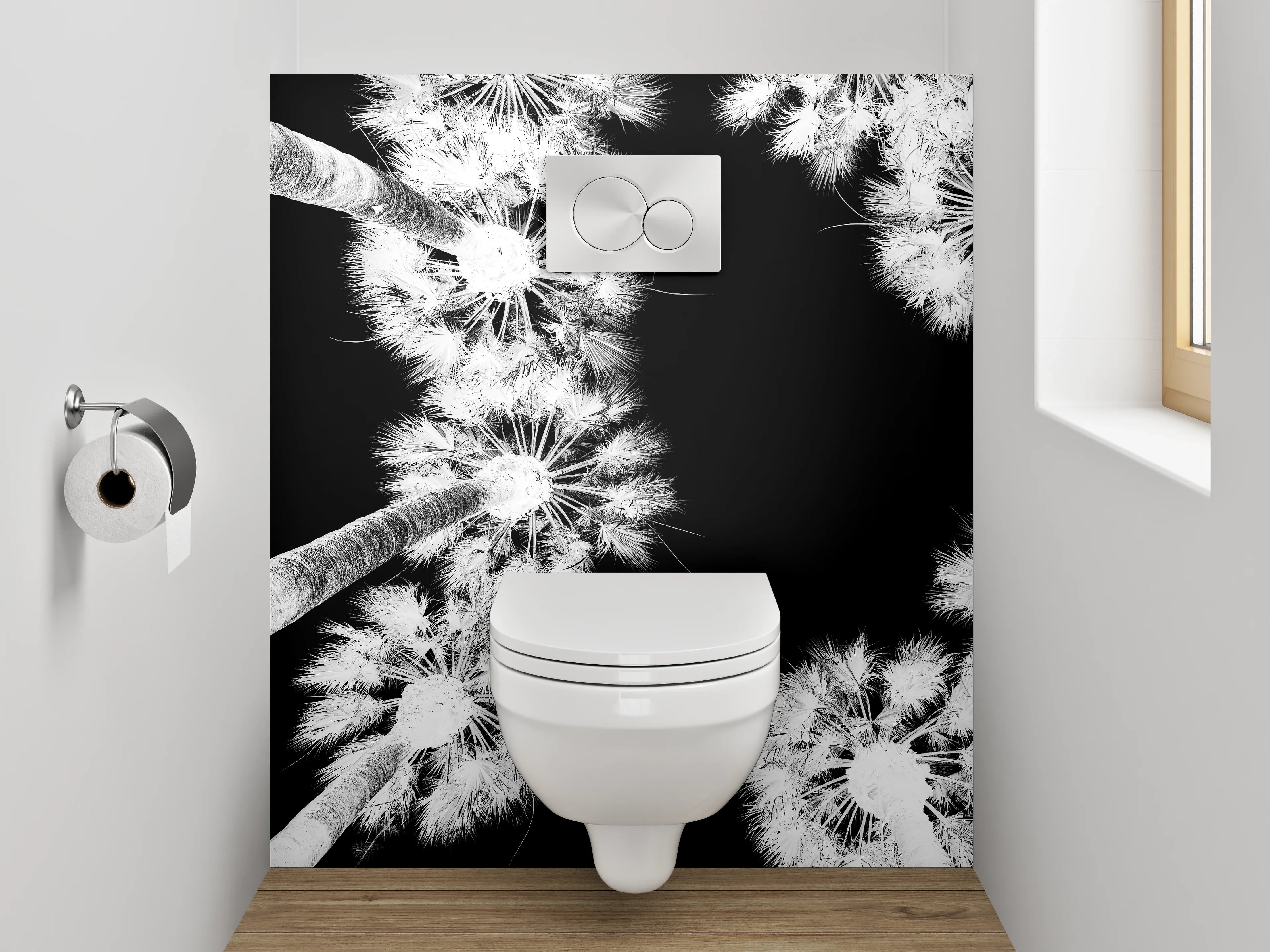 WC-Rückwand - Schwarz-weiße Palmen für Badezimmer