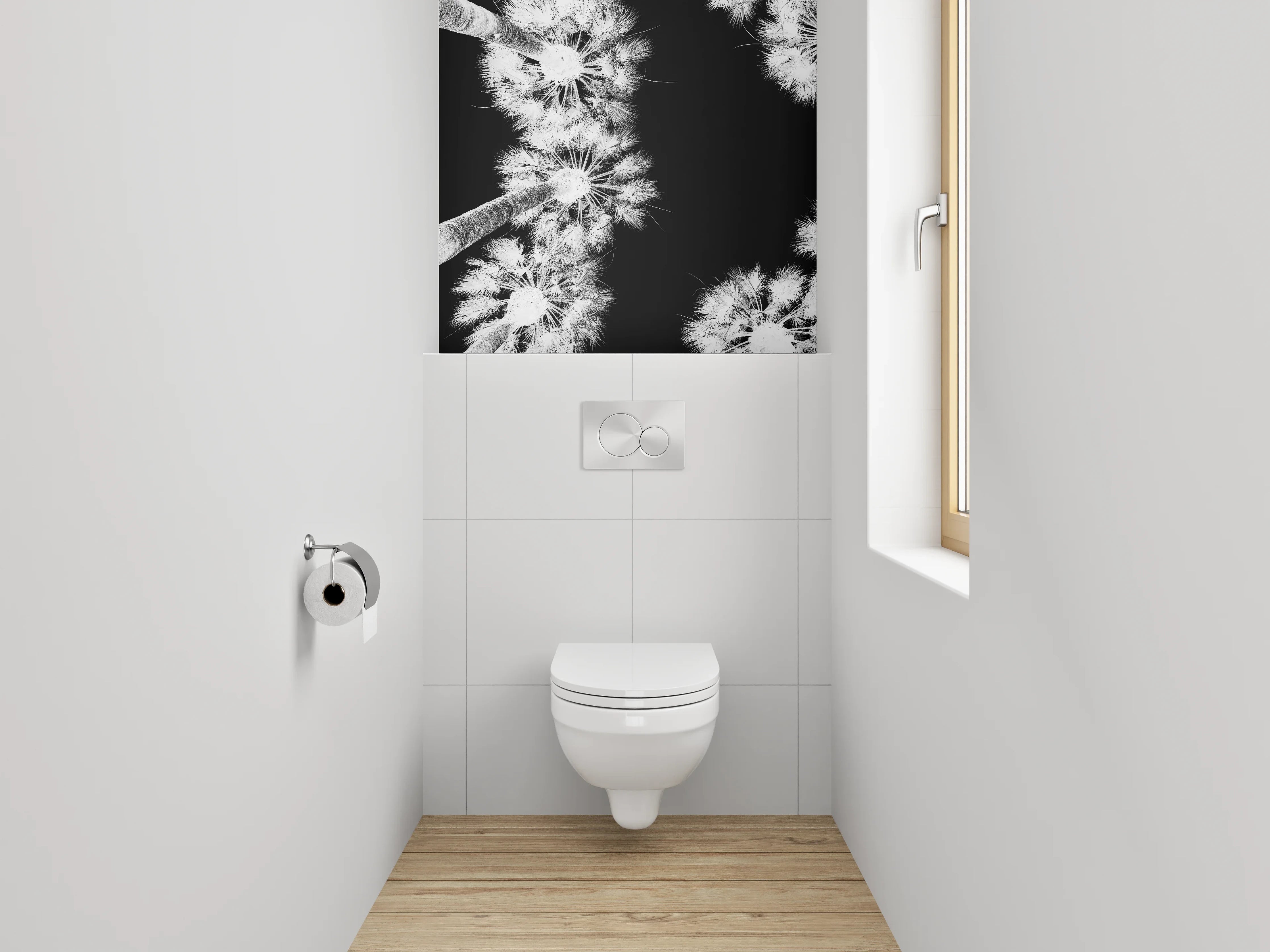 WC-Rückwand - Schwarz-weiße Palmen für Badezimmer