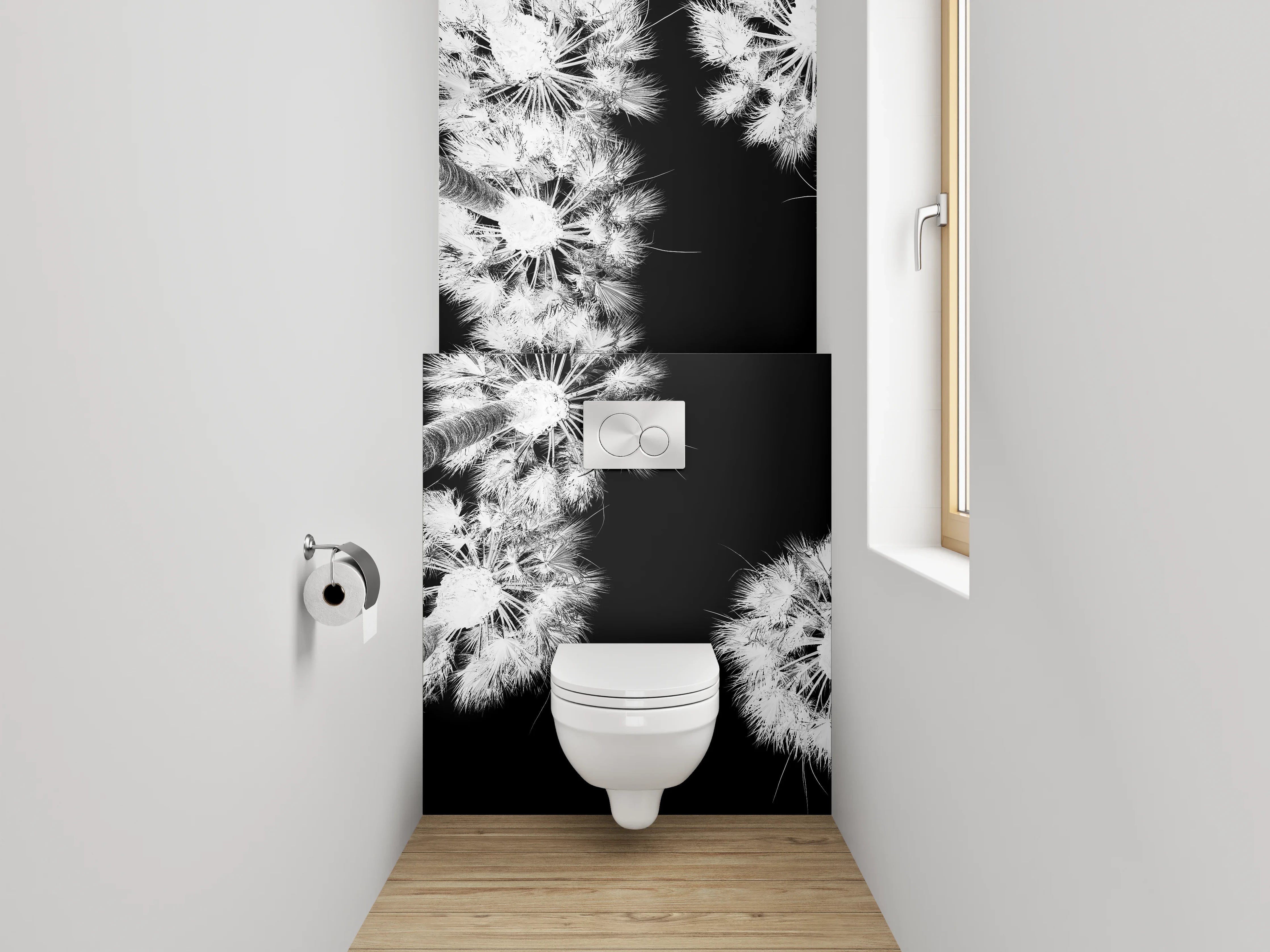 WC-Rückwand - Schwarz-weiße Palmen für Badezimmer