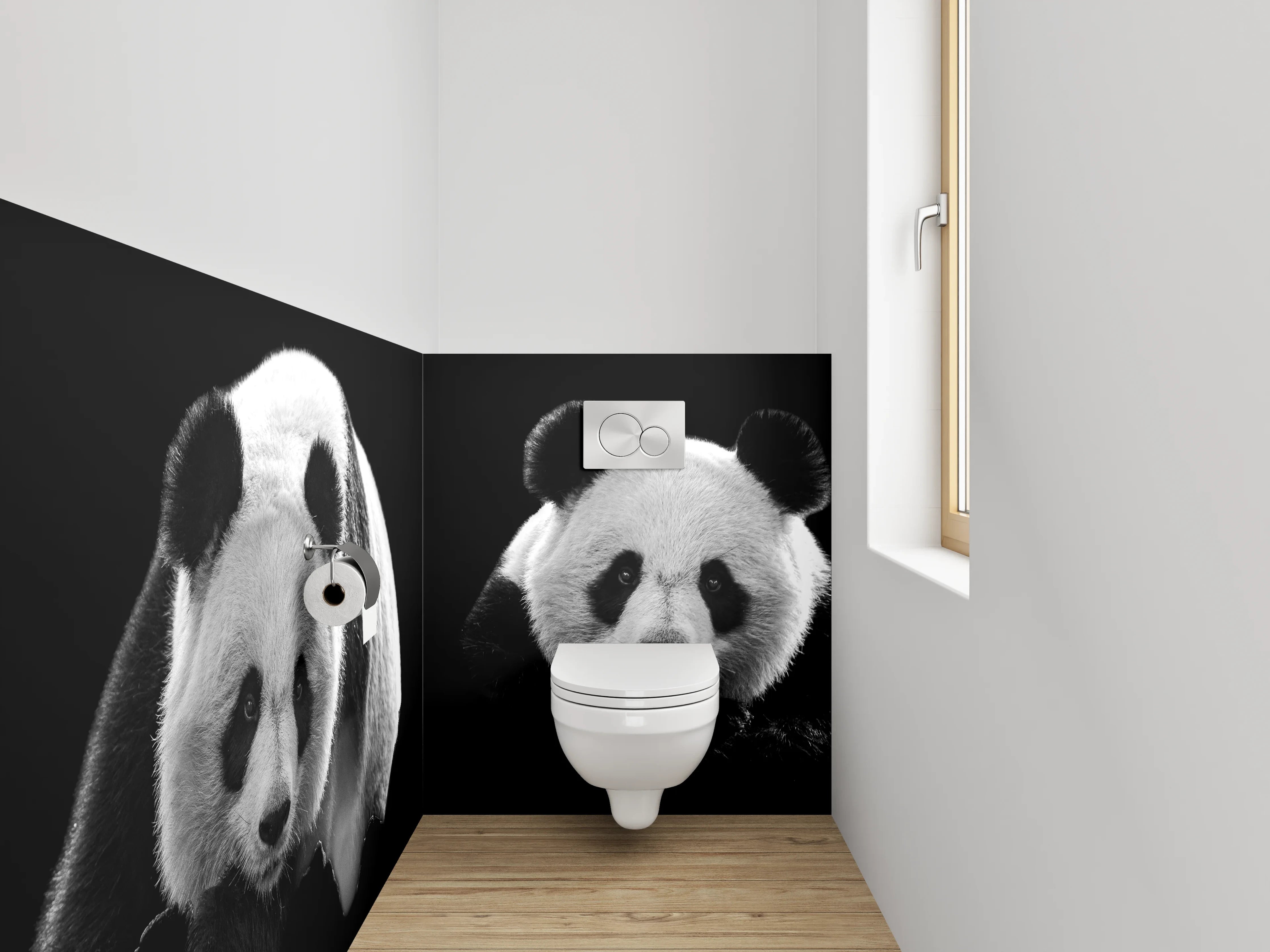 WC-Rückwand - Schwarz-weiße Pandabären Fotografie
