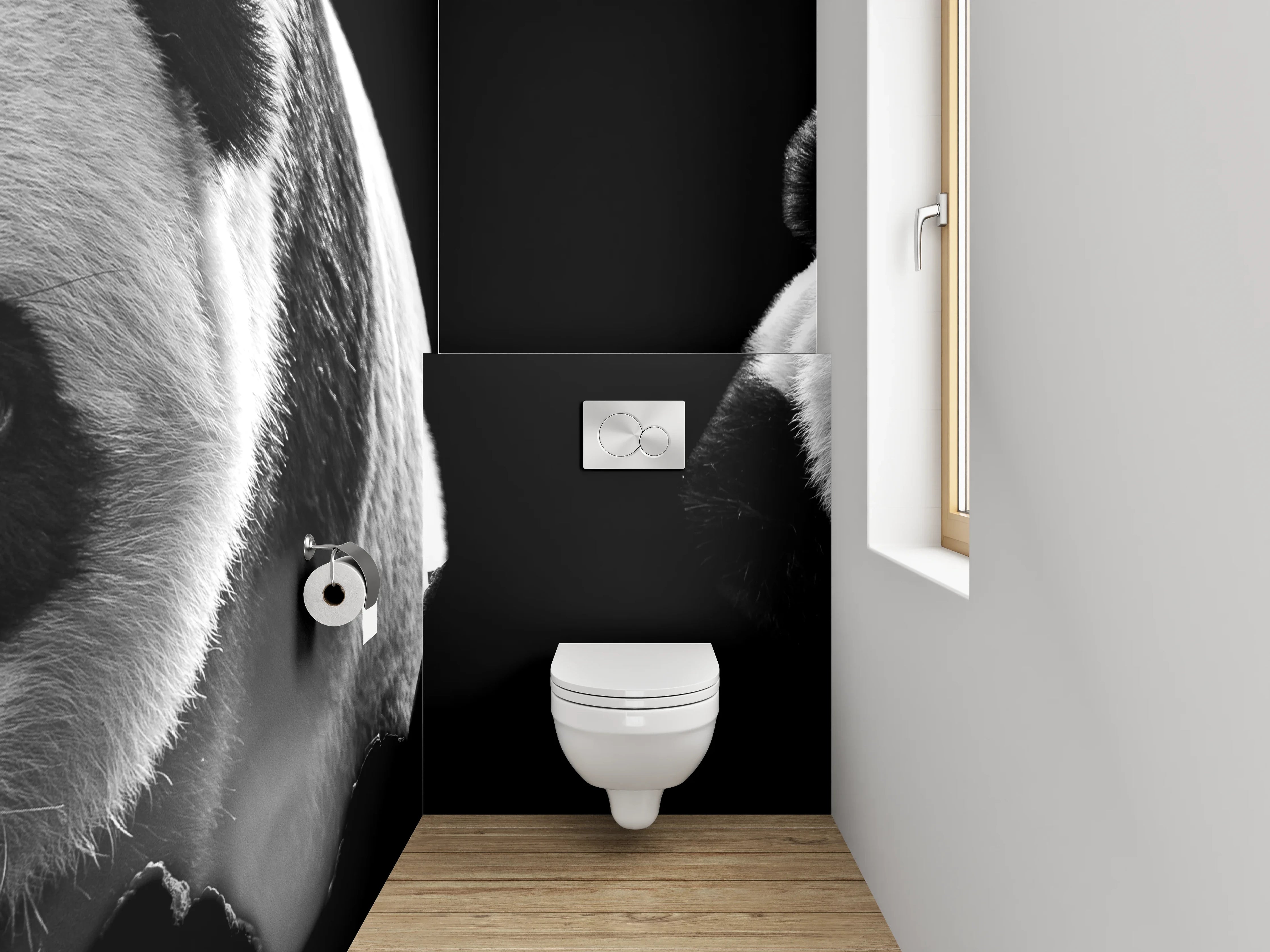 WC-Rückwand - Schwarz-weiße Pandabären Fotografie