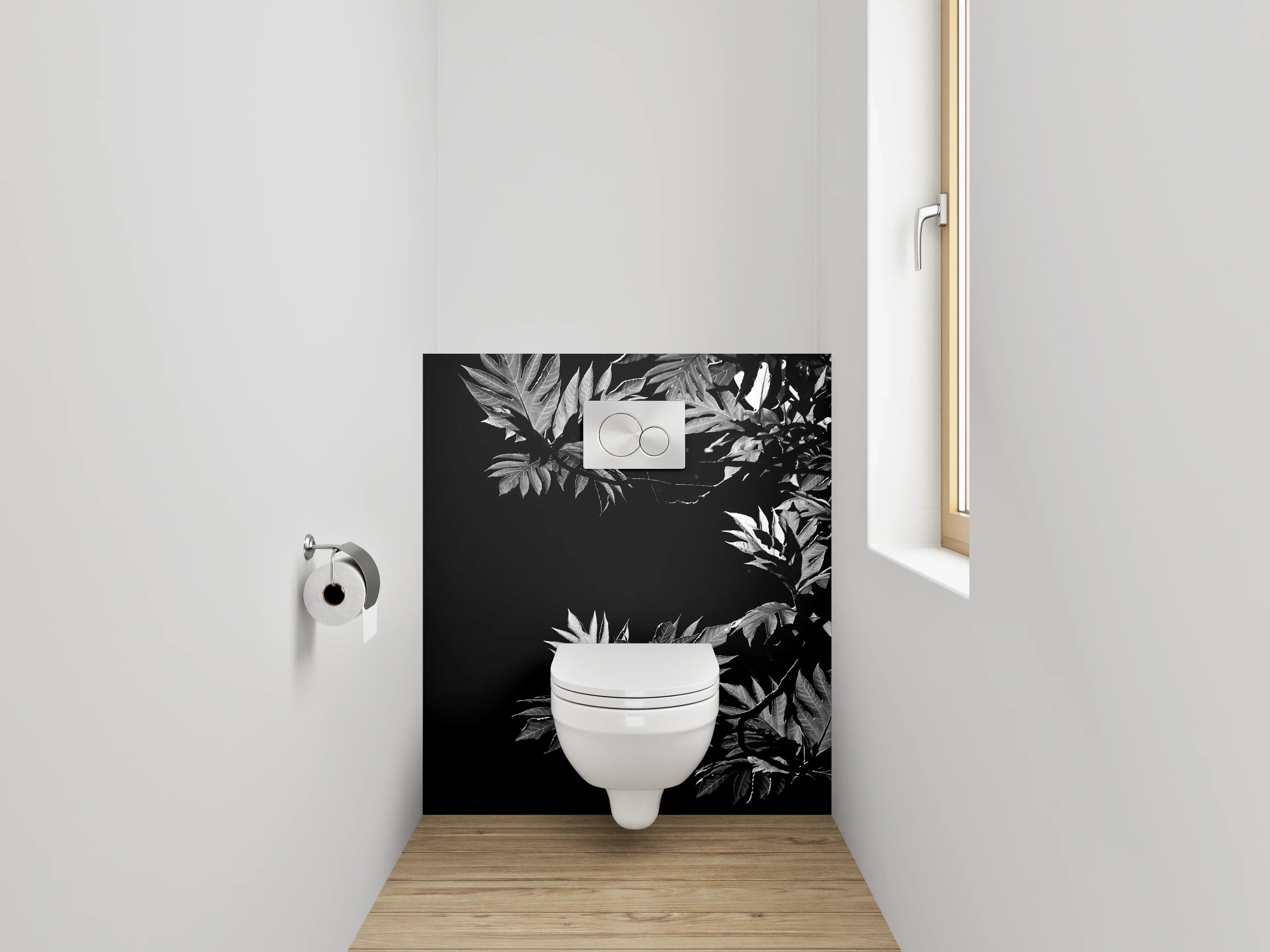 WC-Rückwand - Schwarz-weiße Pflanzenblätter Silhouette