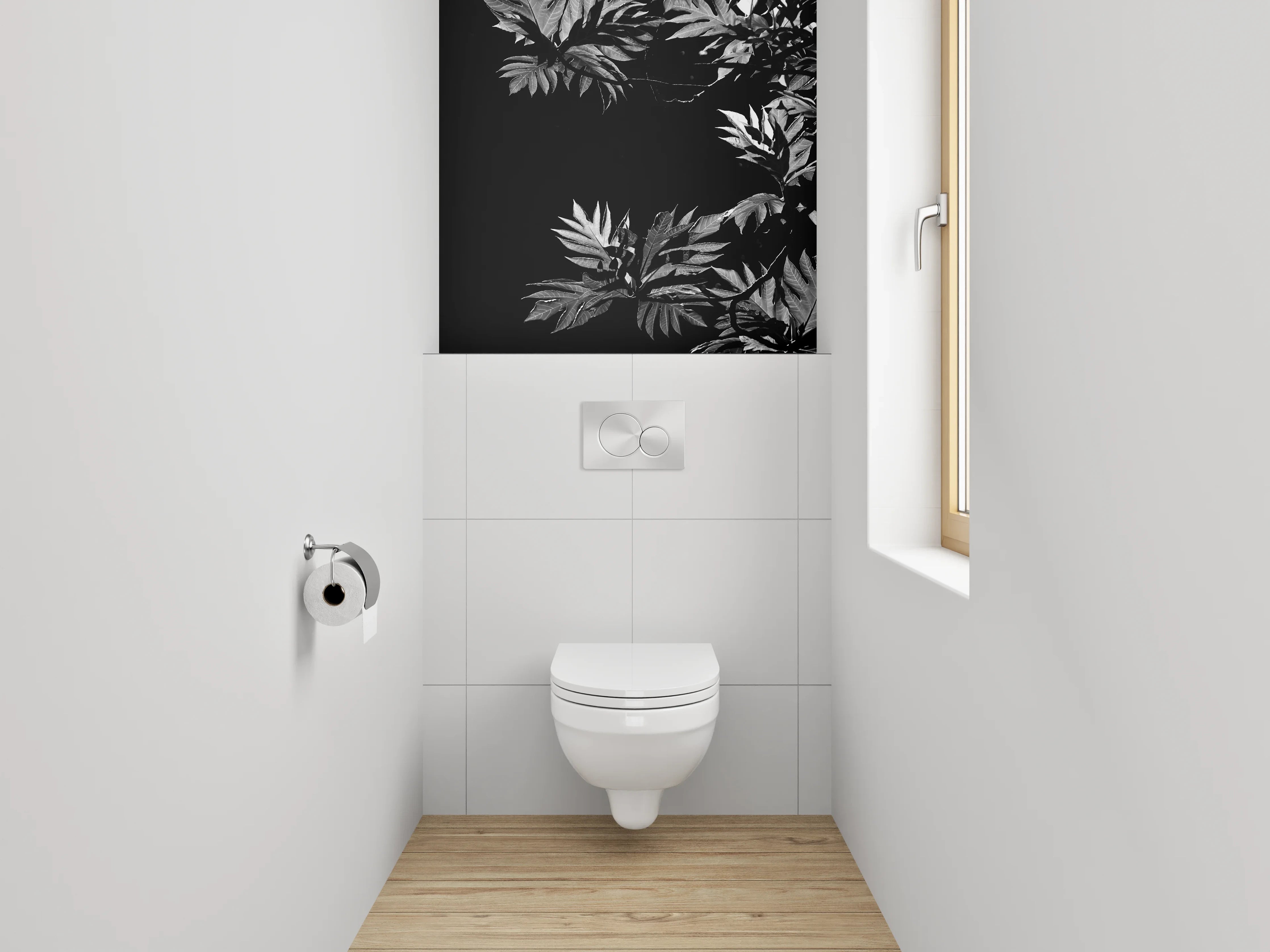 WC-Rückwand - Schwarz-weiße Pflanzenblätter Silhouette