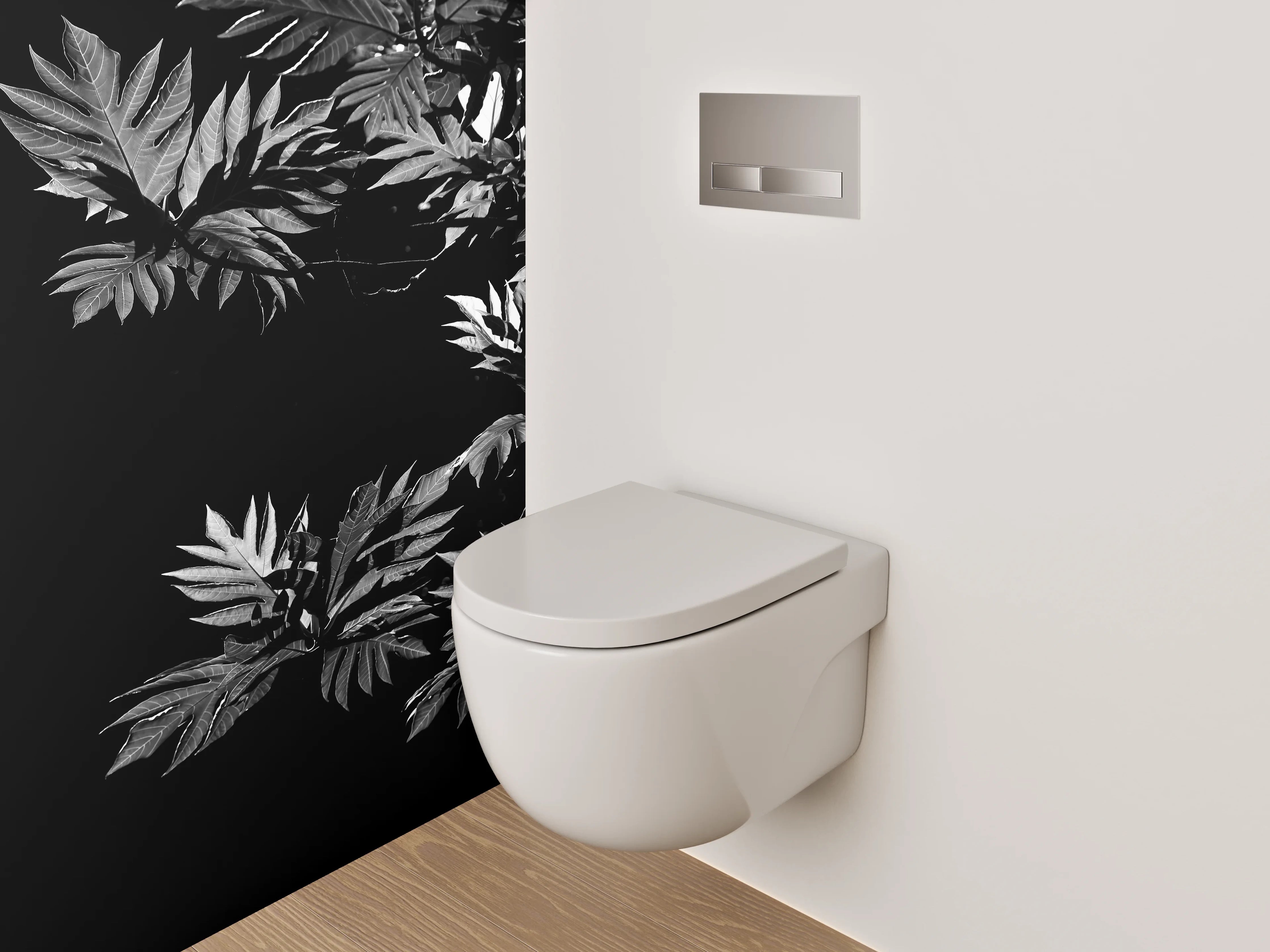 WC-Rückwand - Schwarz-weiße Pflanzenblätter Silhouette