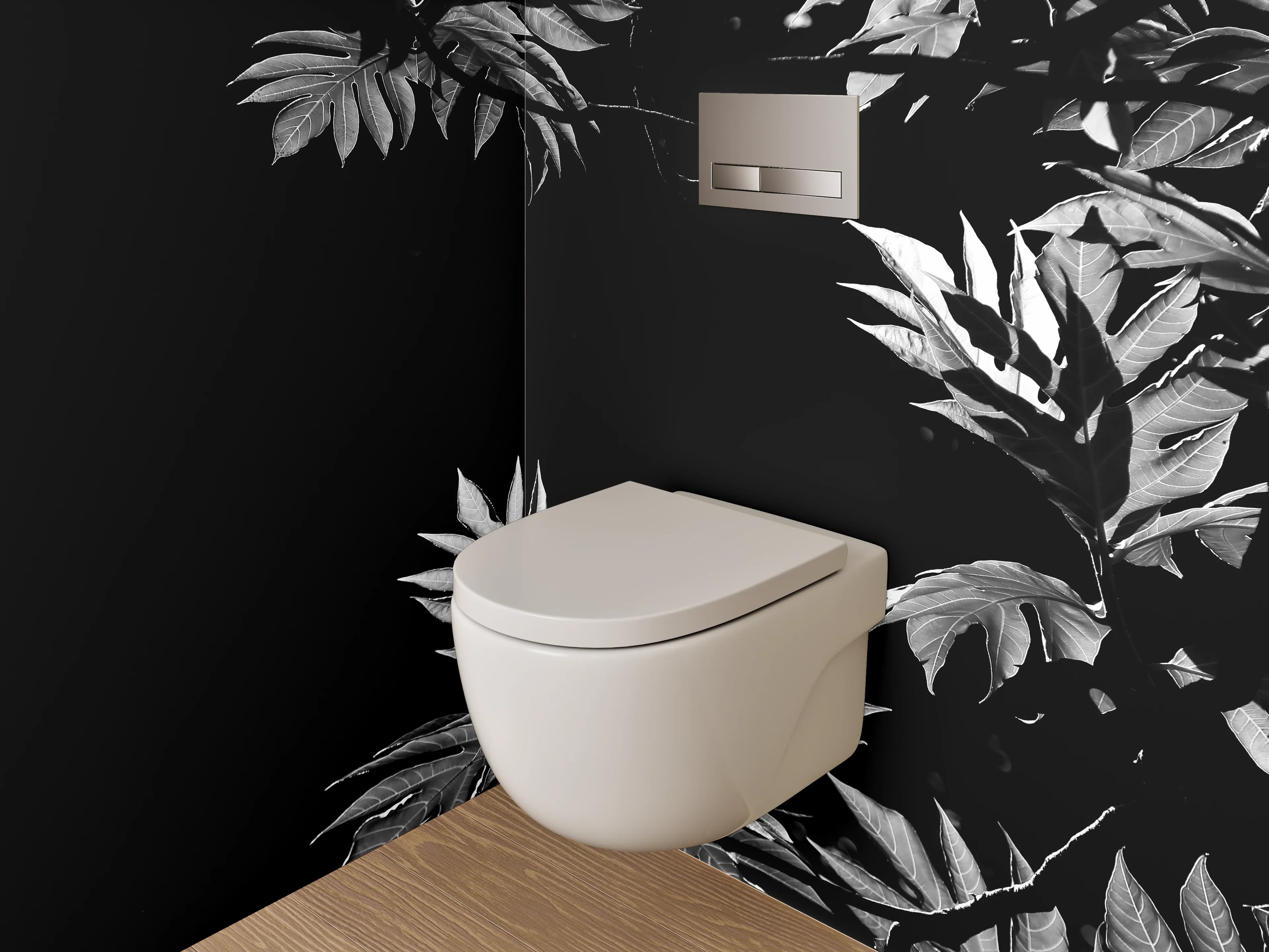 WC-Rückwand - Schwarz-weiße Pflanzenblätter Silhouette