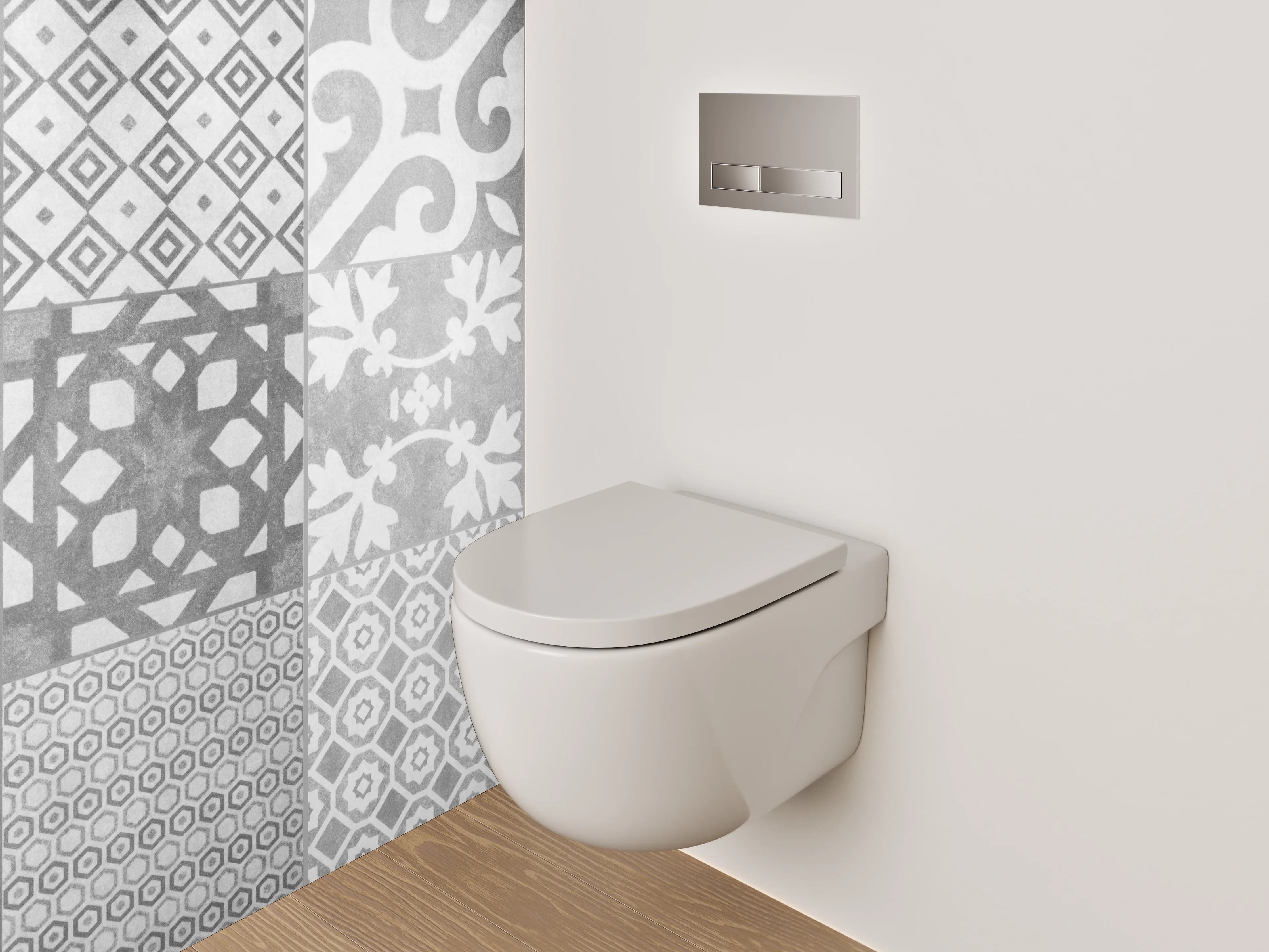 WC-Rückwand - Schwarz-weiße Vintage Musterfliesen