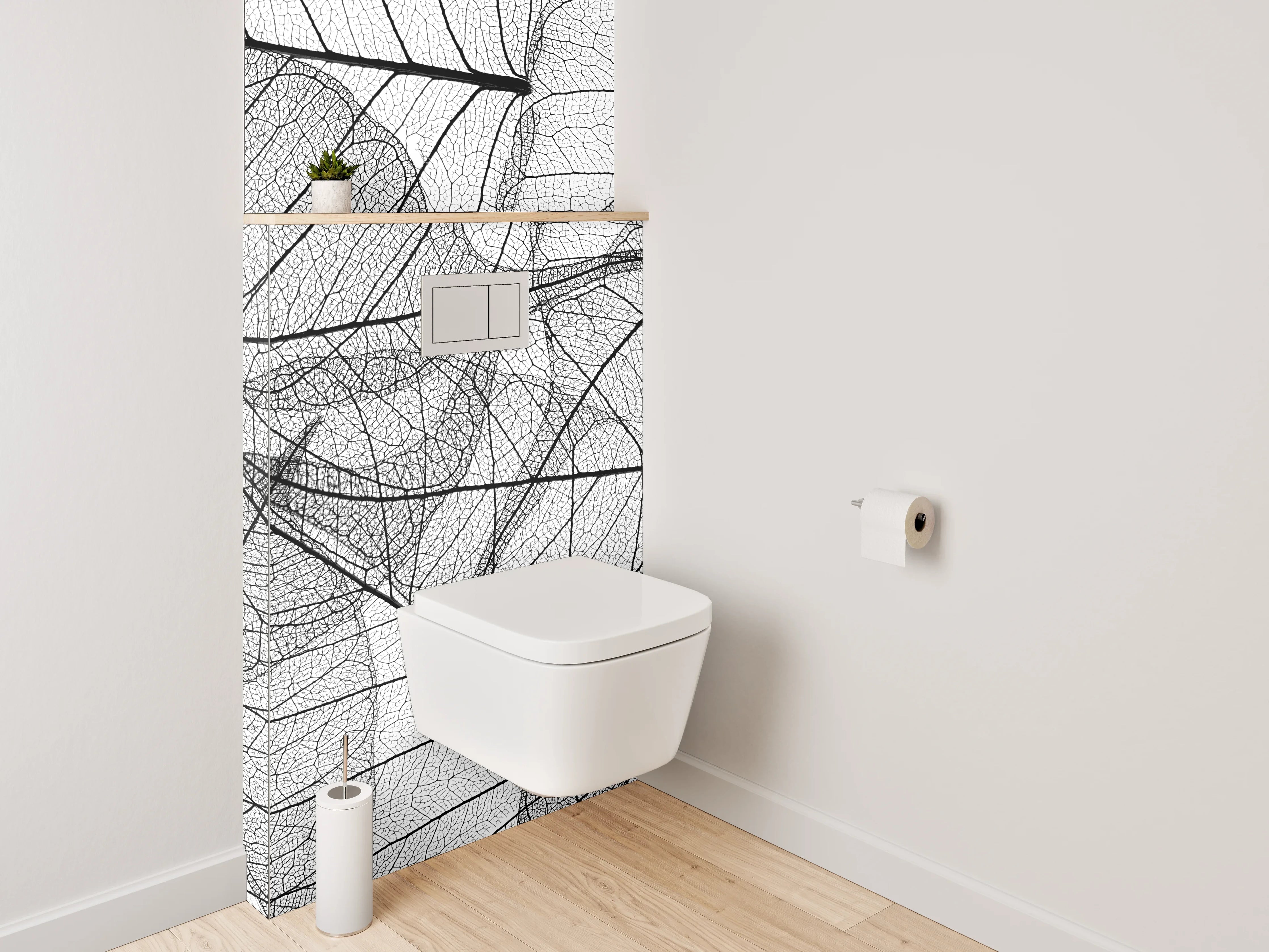 WC-Rückwand - Schwarz-weiße filigrane Blättermuster