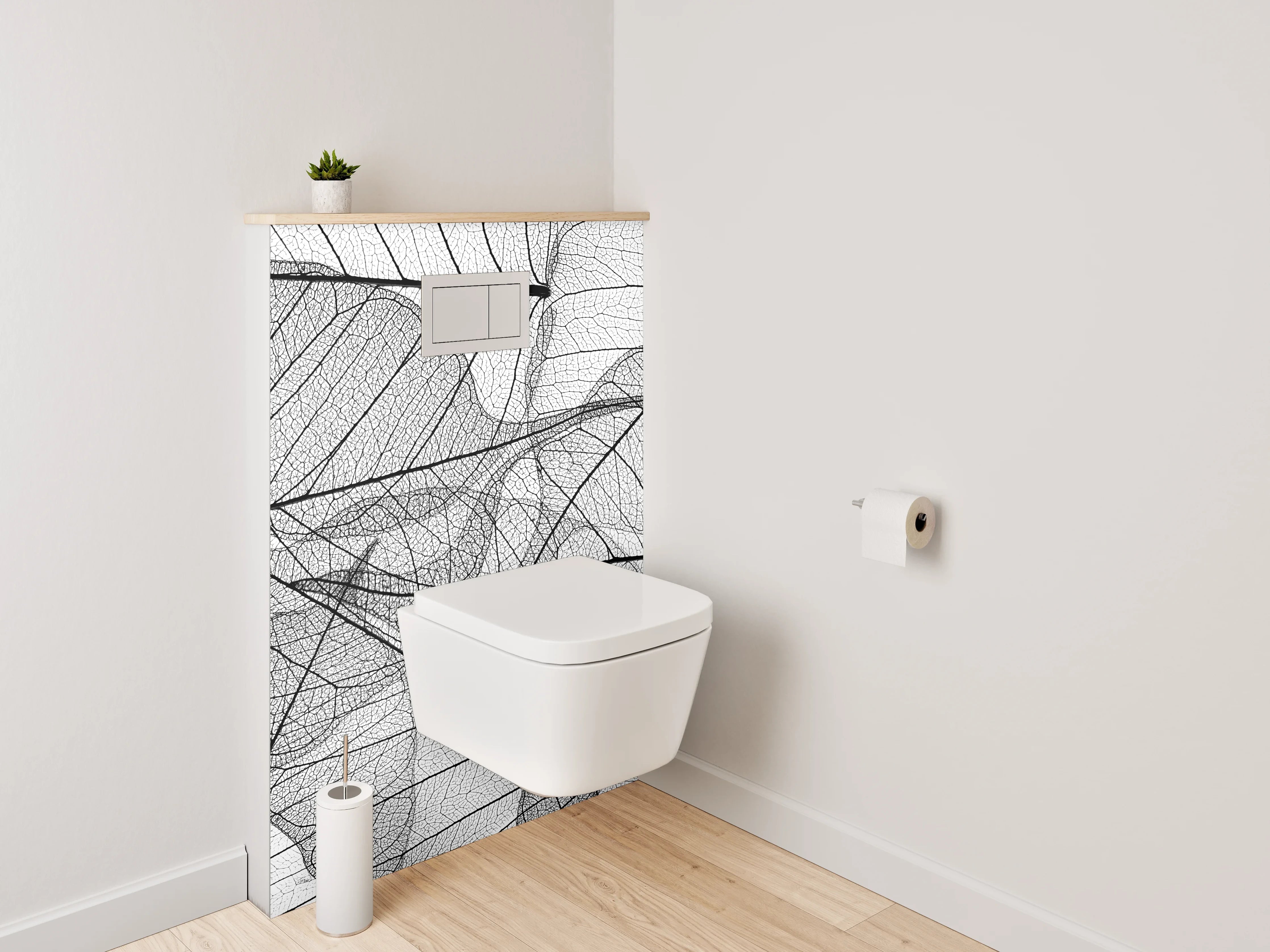 WC-Rückwand - Schwarz-weiße filigrane Blättermuster