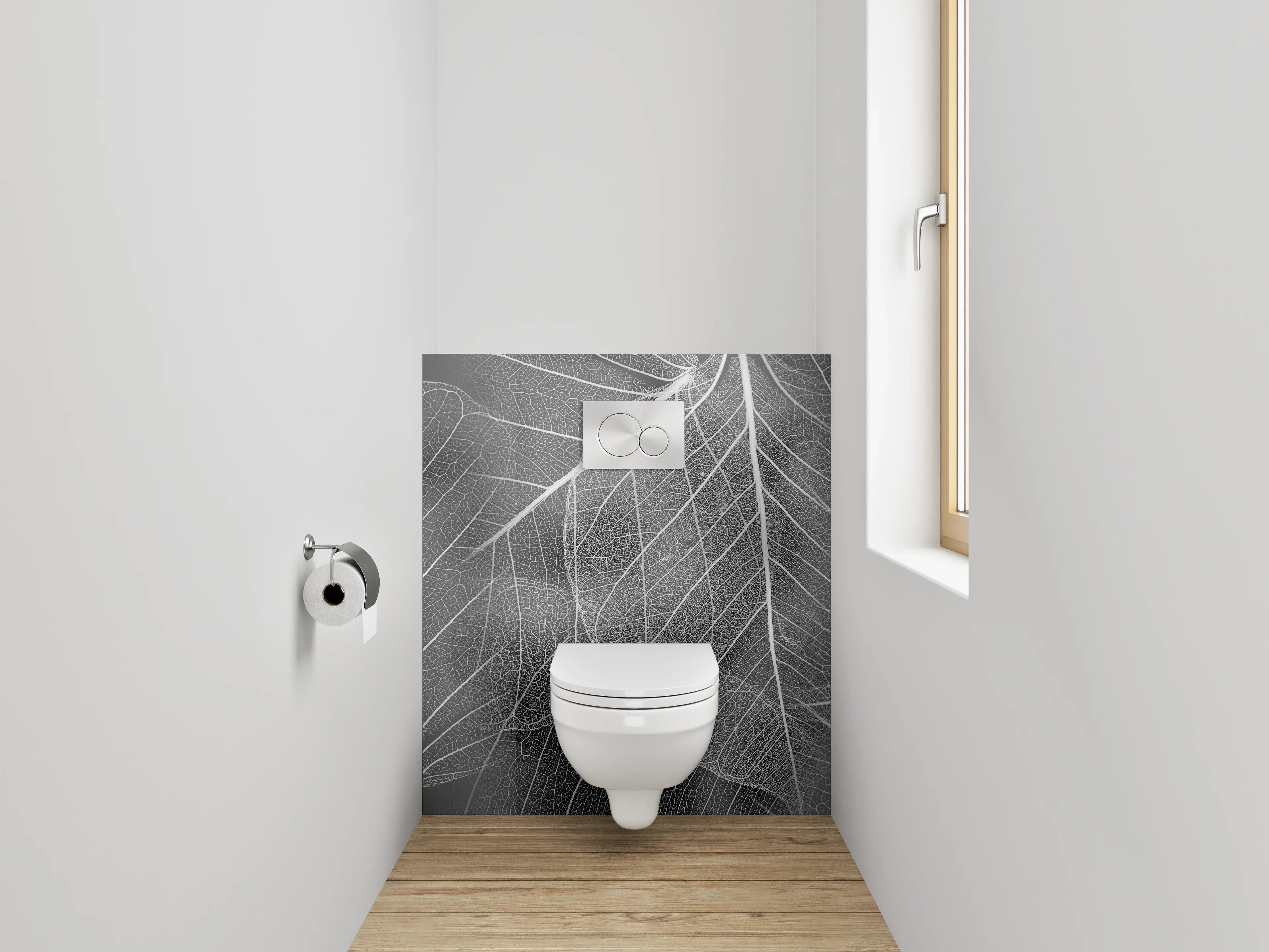 WC-Rückwand - Schwarz-weiße filigrane Blattadern
