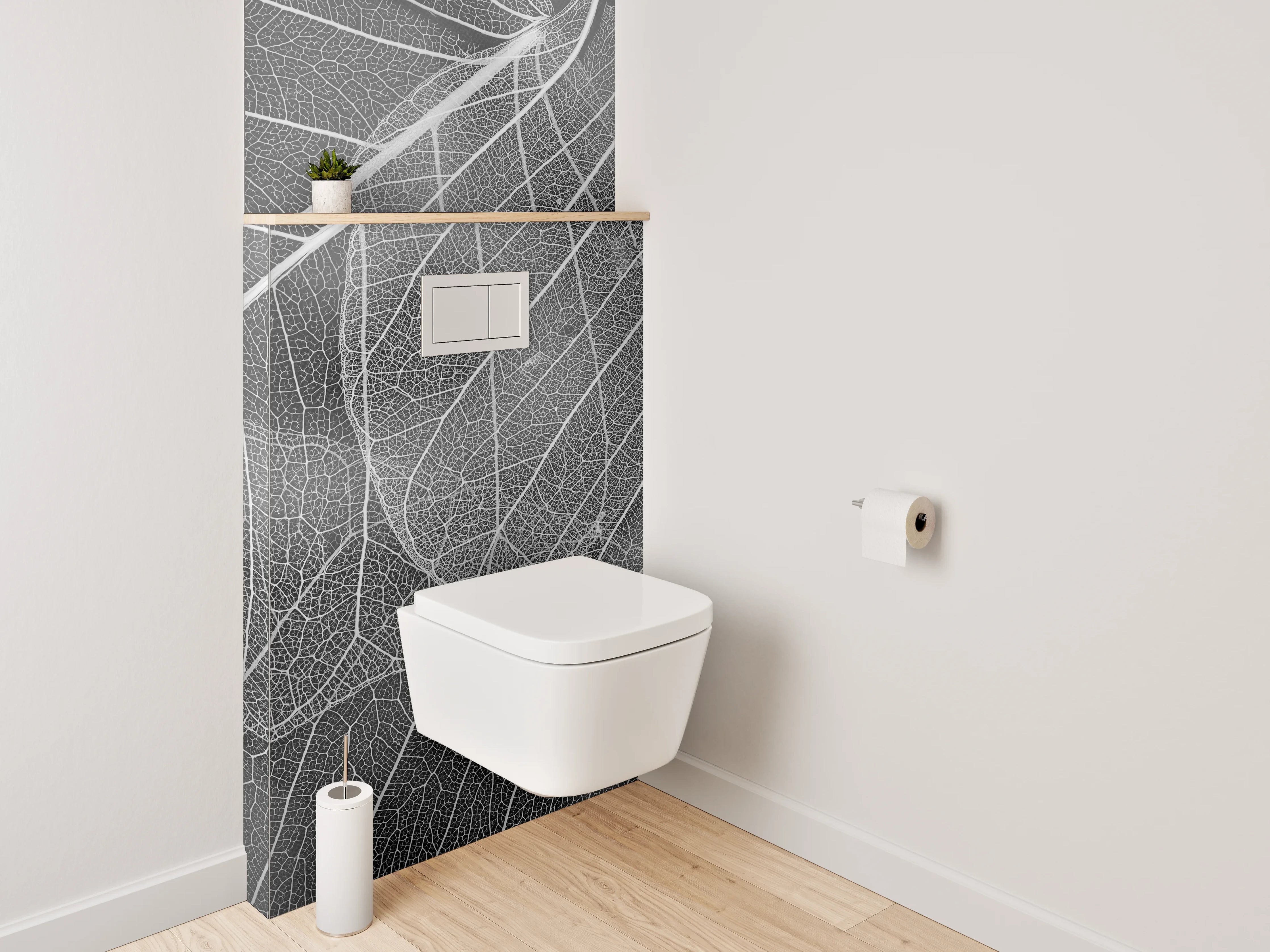 WC-Rückwand - Schwarz-weiße filigrane Blattadern