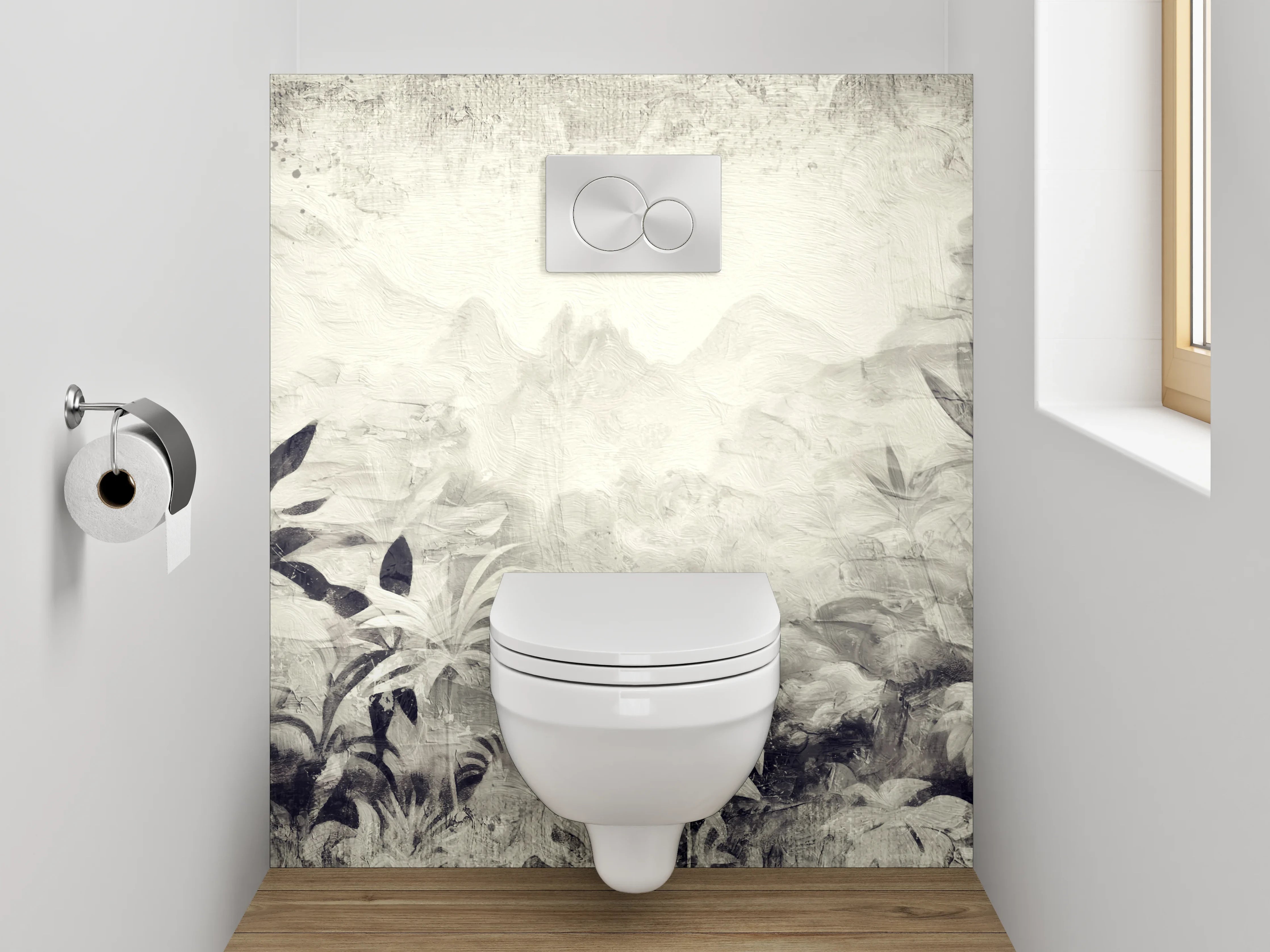 WC-Rückwand - Schwarz-weißer Dschungel Aquarell