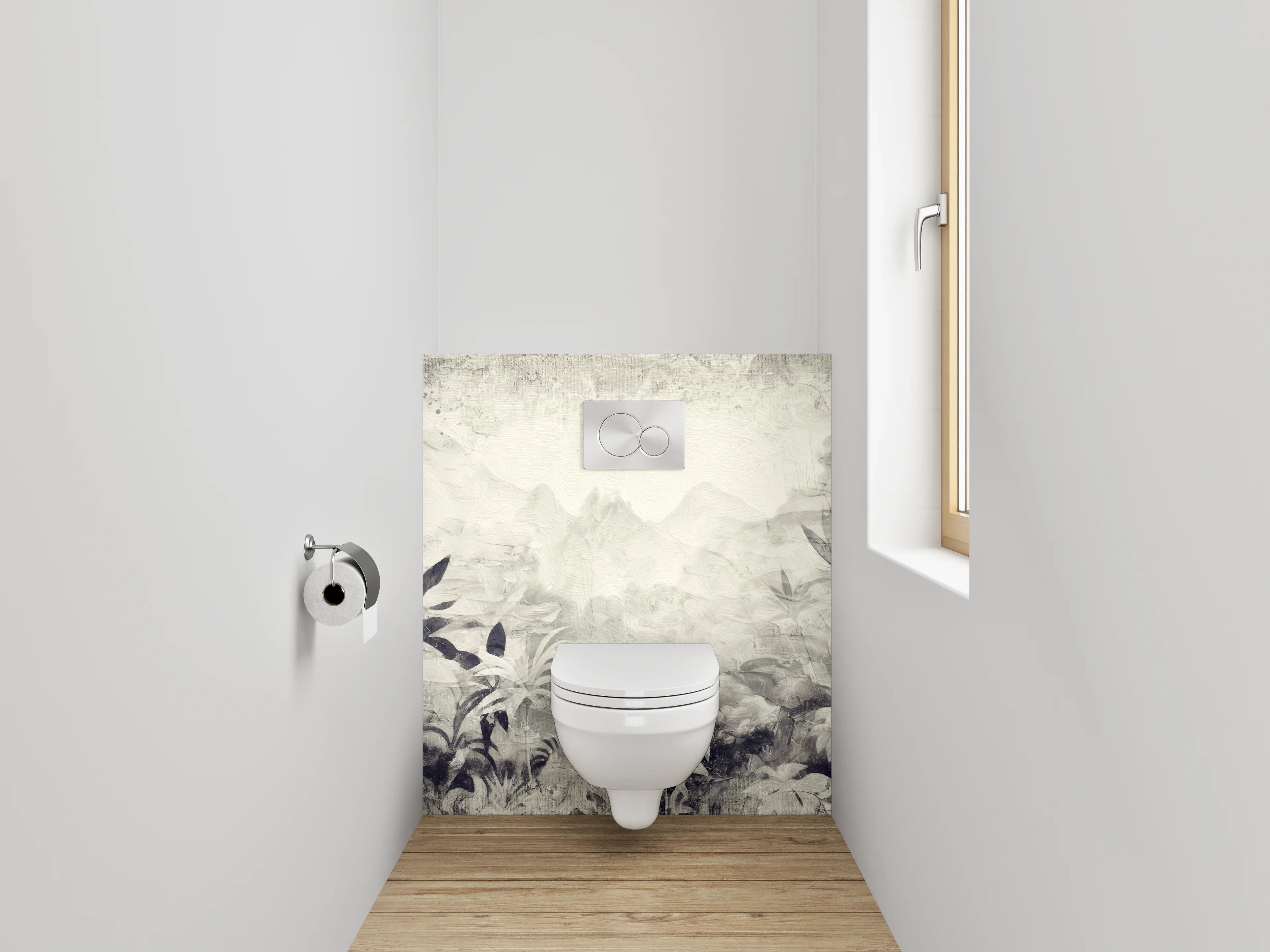 WC-Rückwand - Schwarz-weißer Dschungel Aquarell