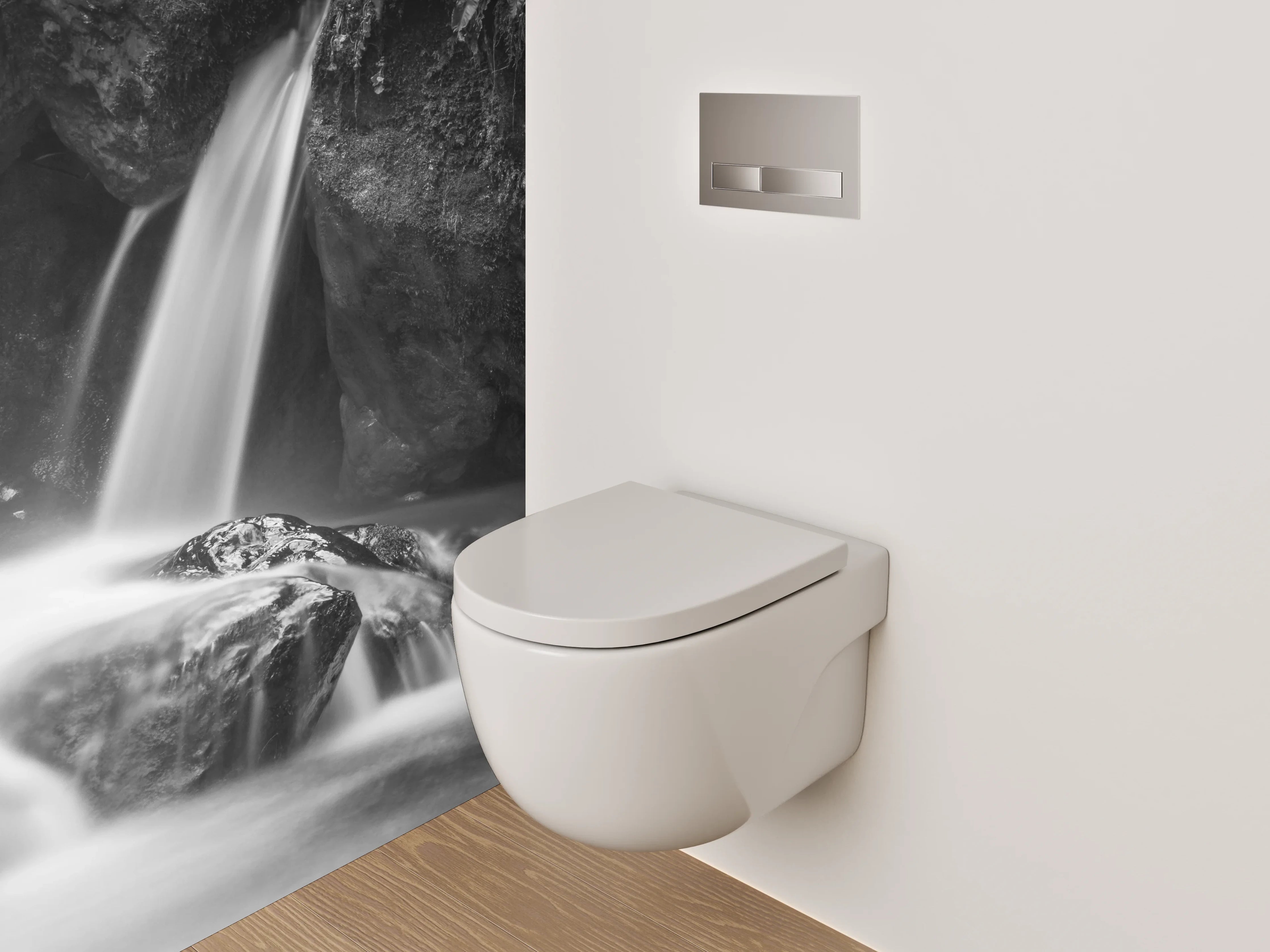 WC-Rückwand - Schwarz-weißer Wasserfall auf Felsen