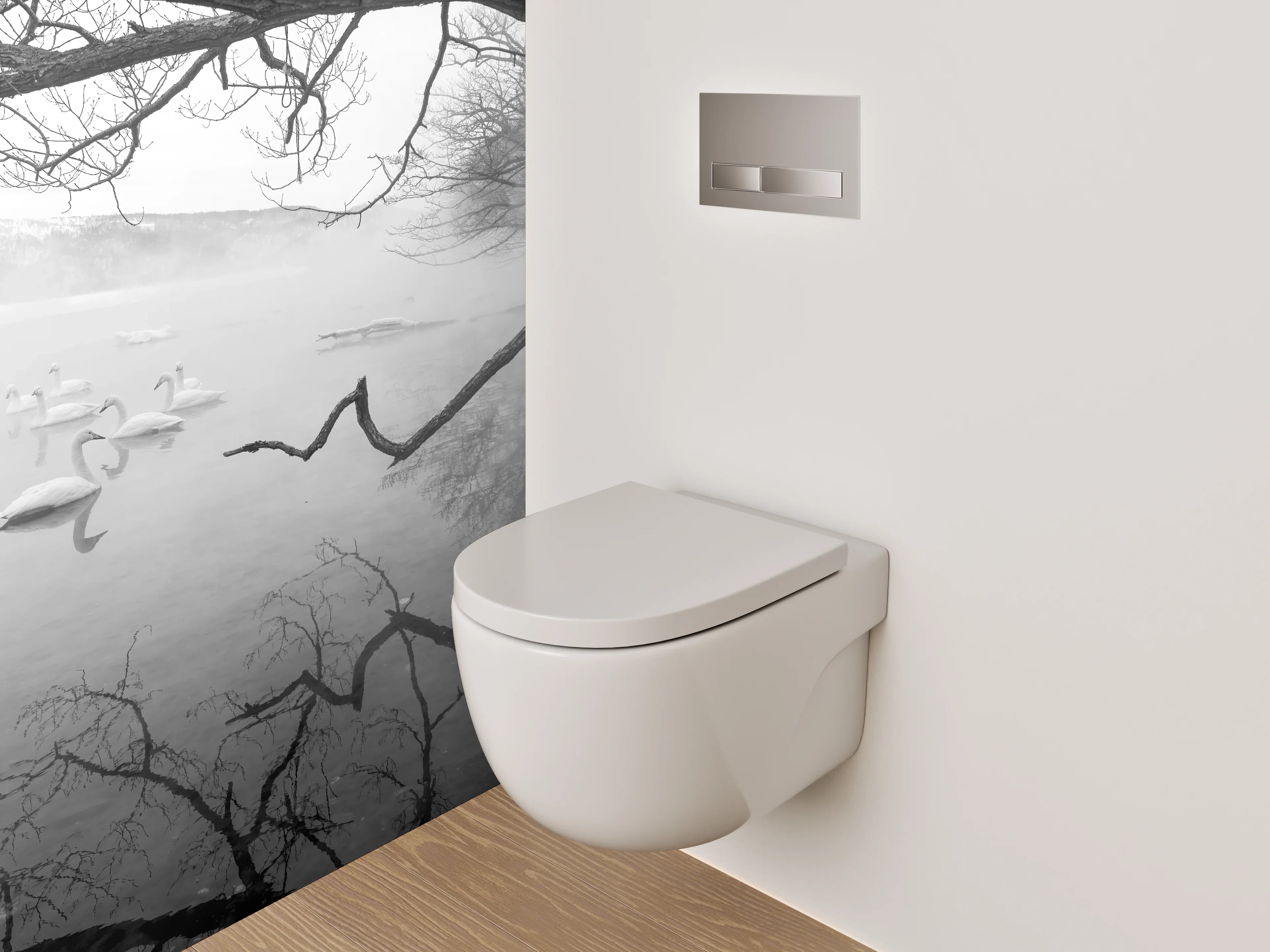 WC-Rückwand - Schwarz-weißer Wintersee mit Schwänen