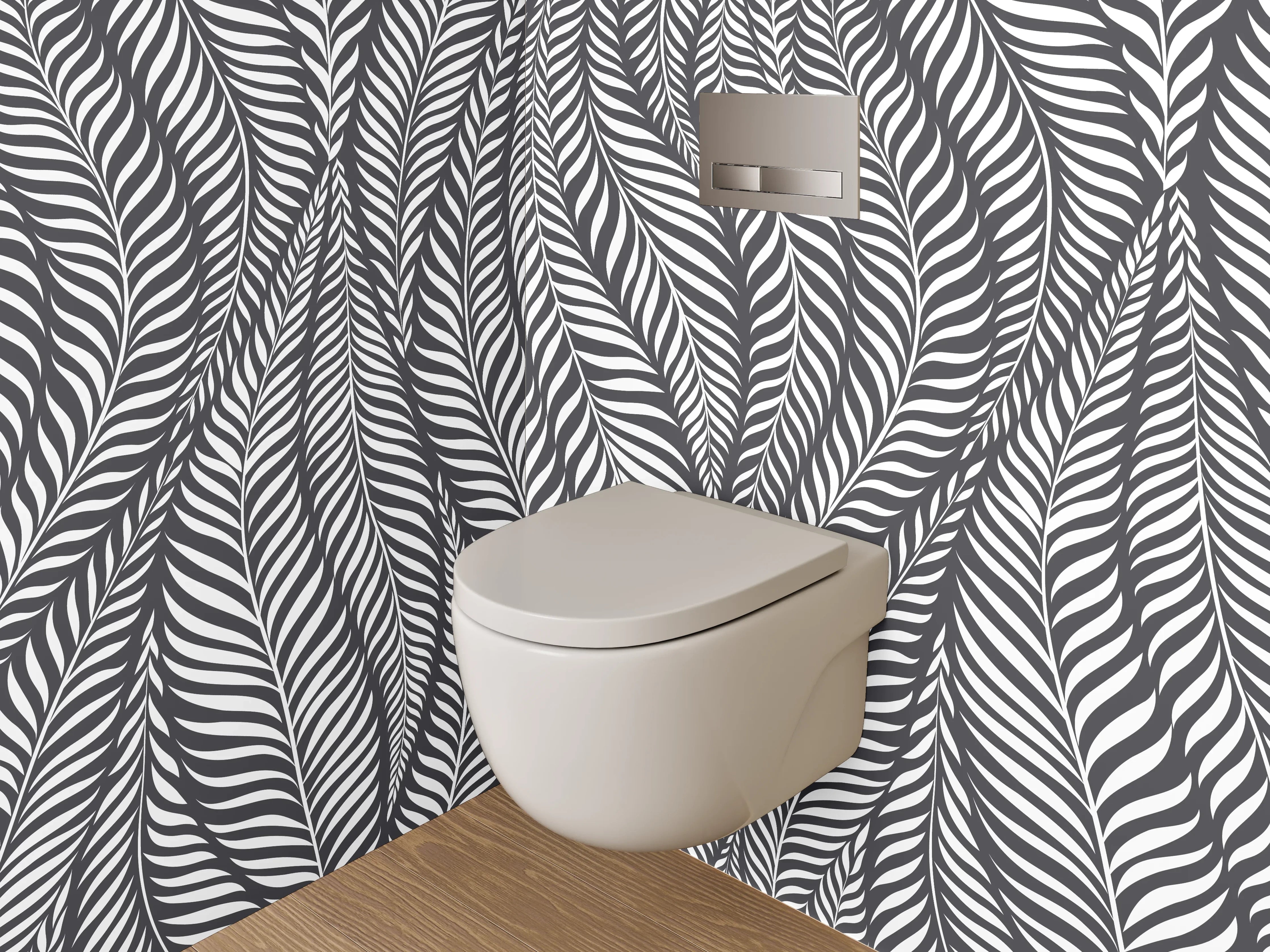 WC-Rückwand - Schwarz-weißes Blätter-Muster modern