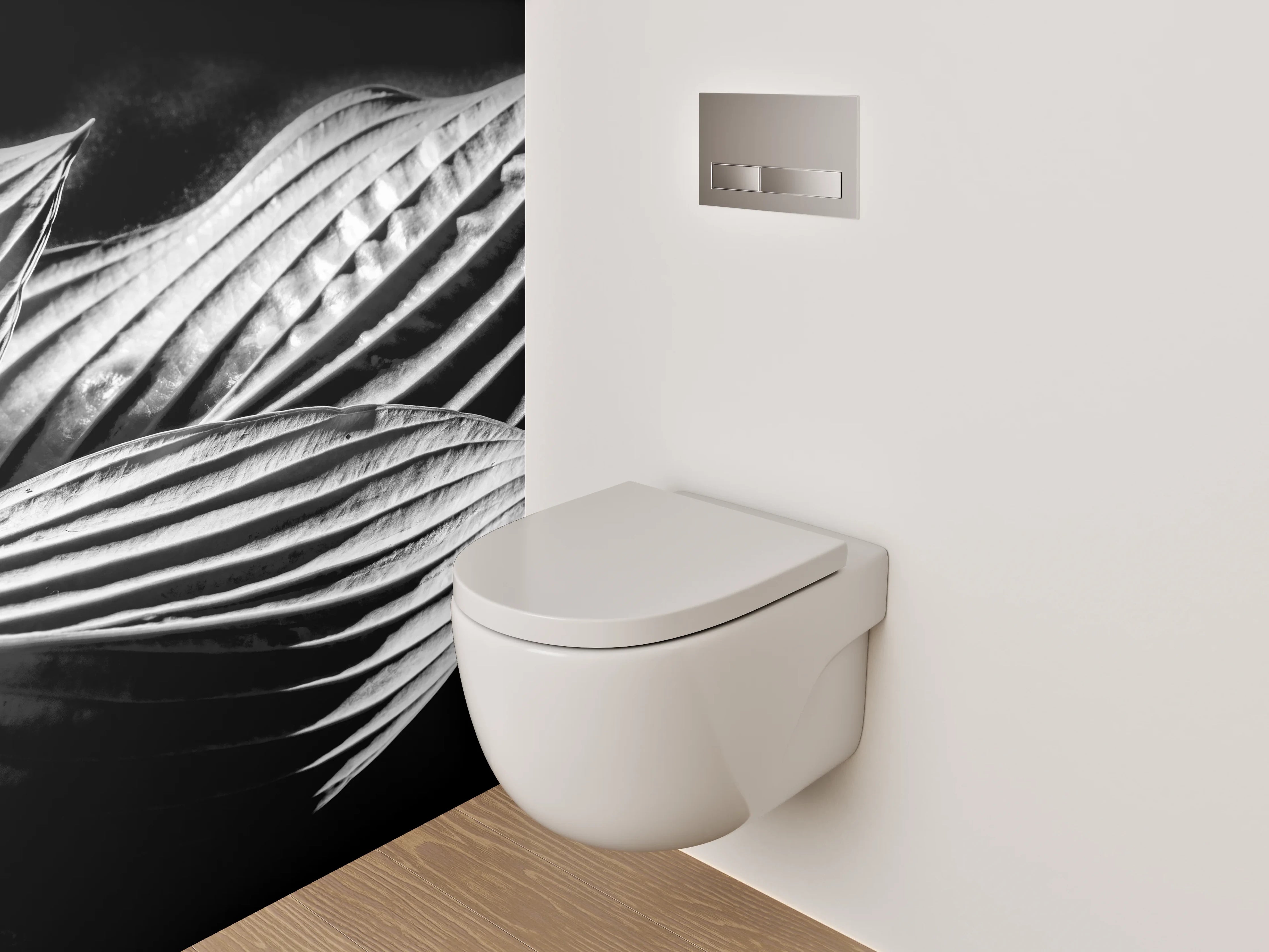 WC-Rückwand - Schwarz-weißes Blattmuster Fotokunst