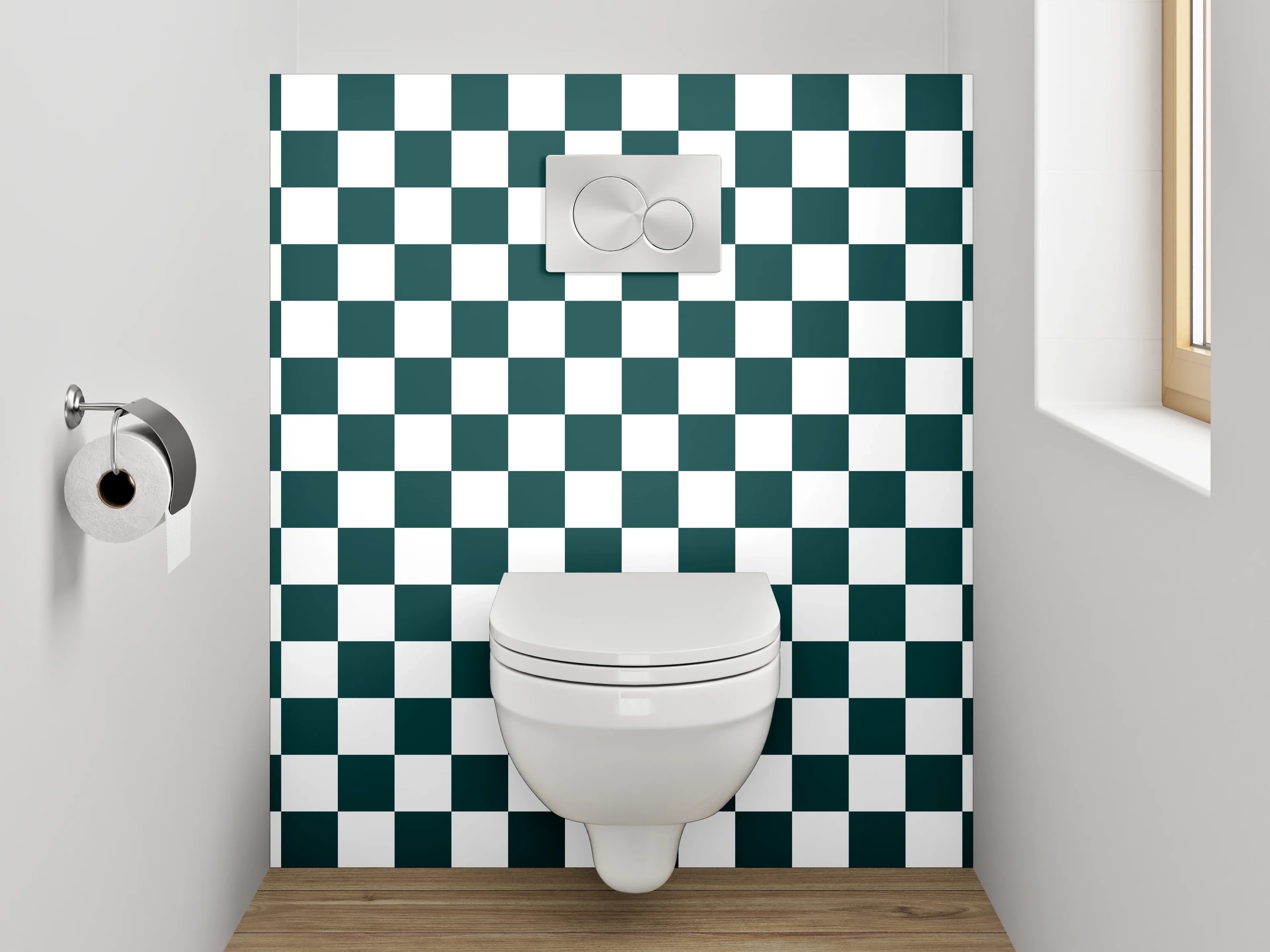 WC-Rückwand - Schwarz-weißes Kachelmuster Schachbrett