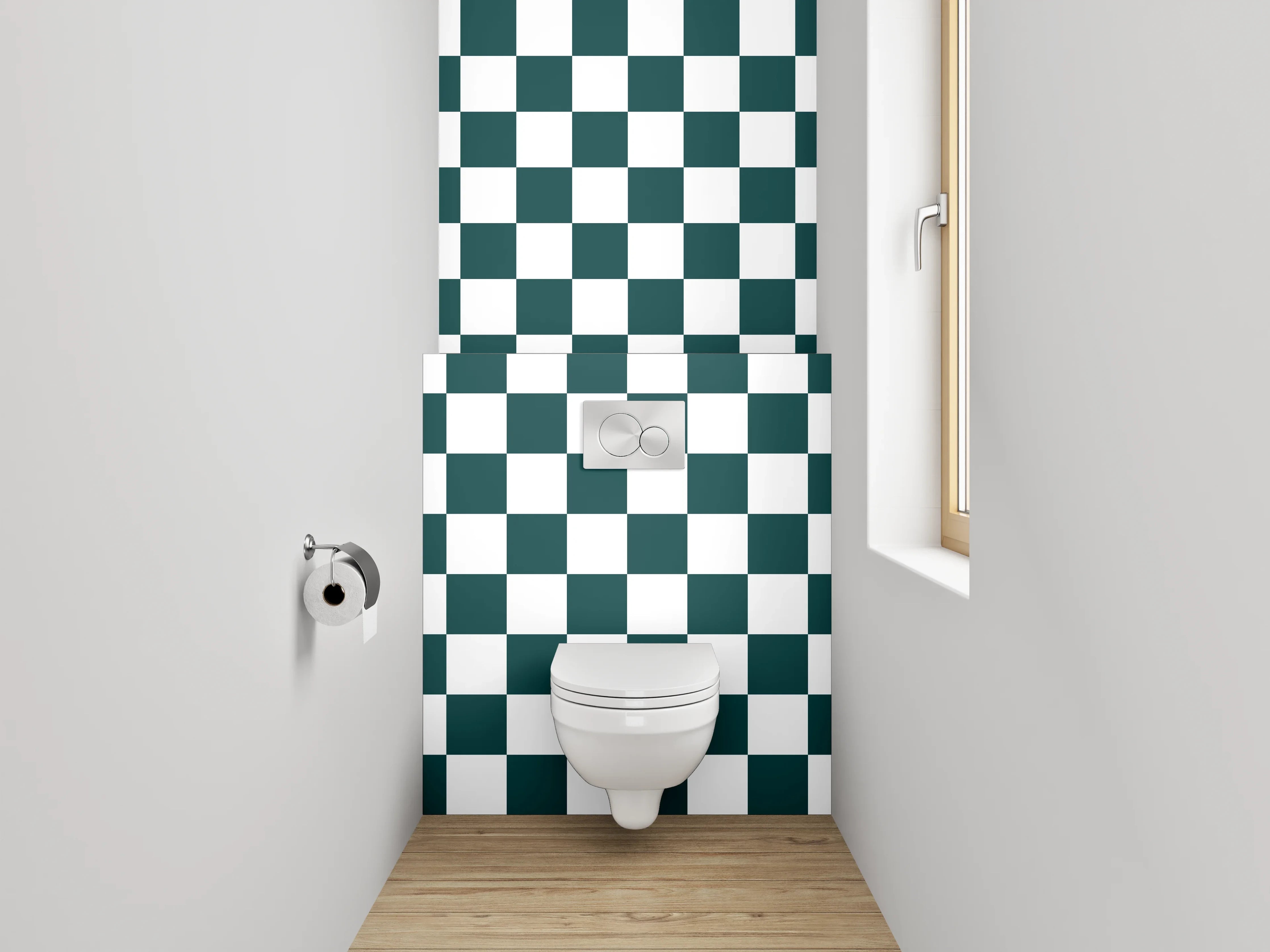 WC-Rückwand - Schwarz-weißes Kachelmuster Schachbrett