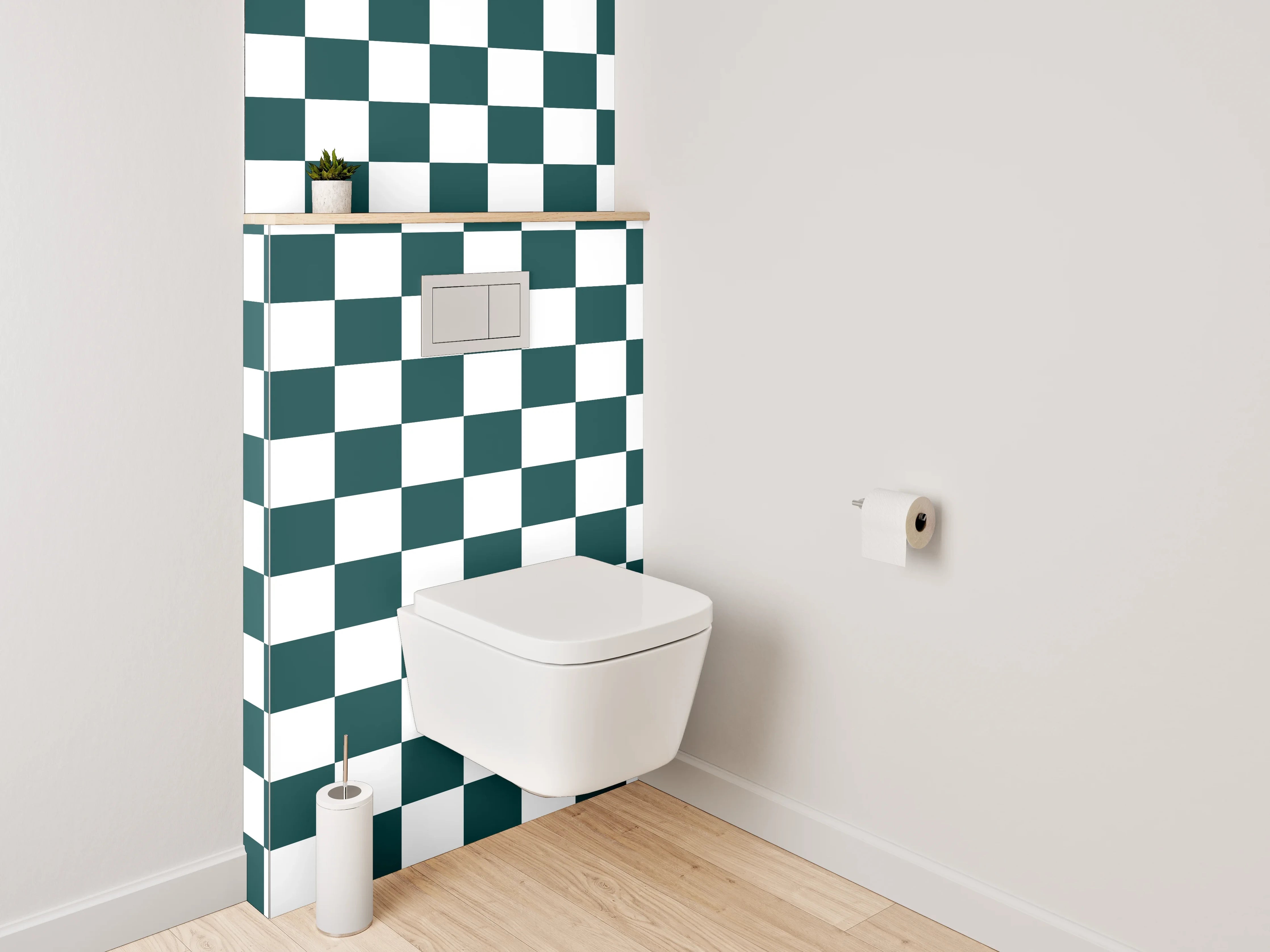WC-Rückwand - Schwarz-weißes Kachelmuster Schachbrett