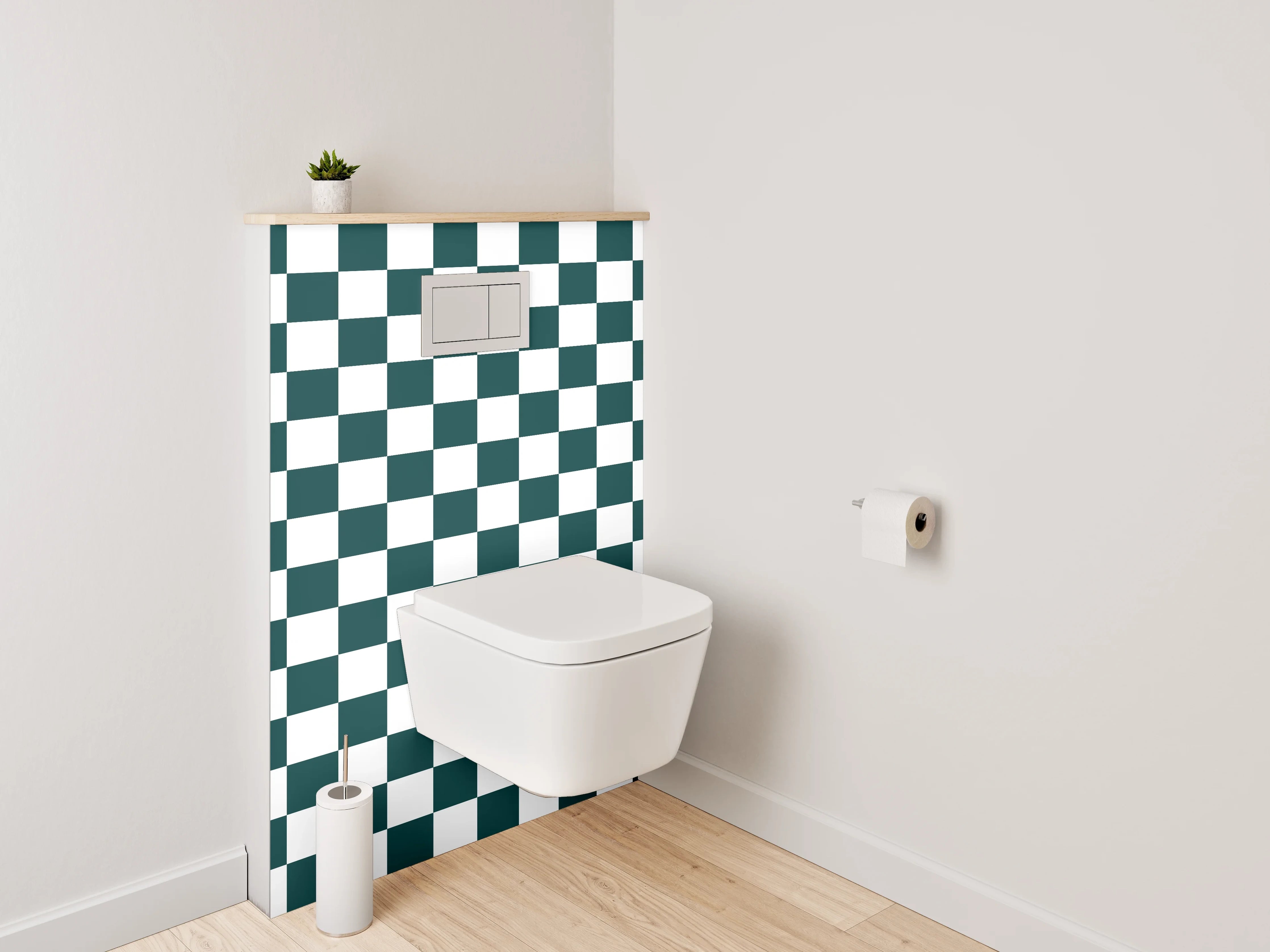 WC-Rückwand - Schwarz-weißes Kachelmuster Schachbrett