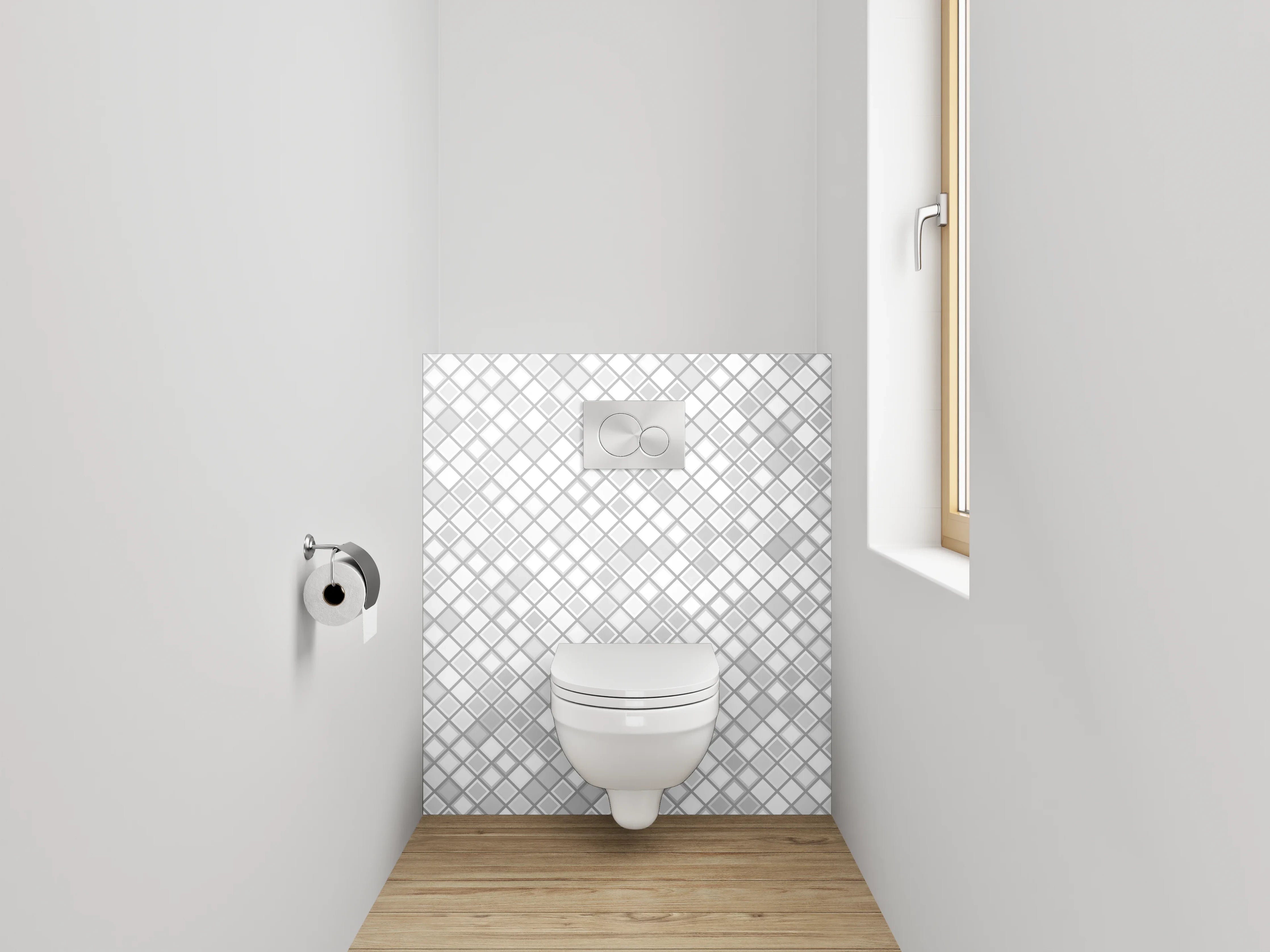 WC-Rückwand - Schwarz-weißes Mosaikmuster Fliesenoptik