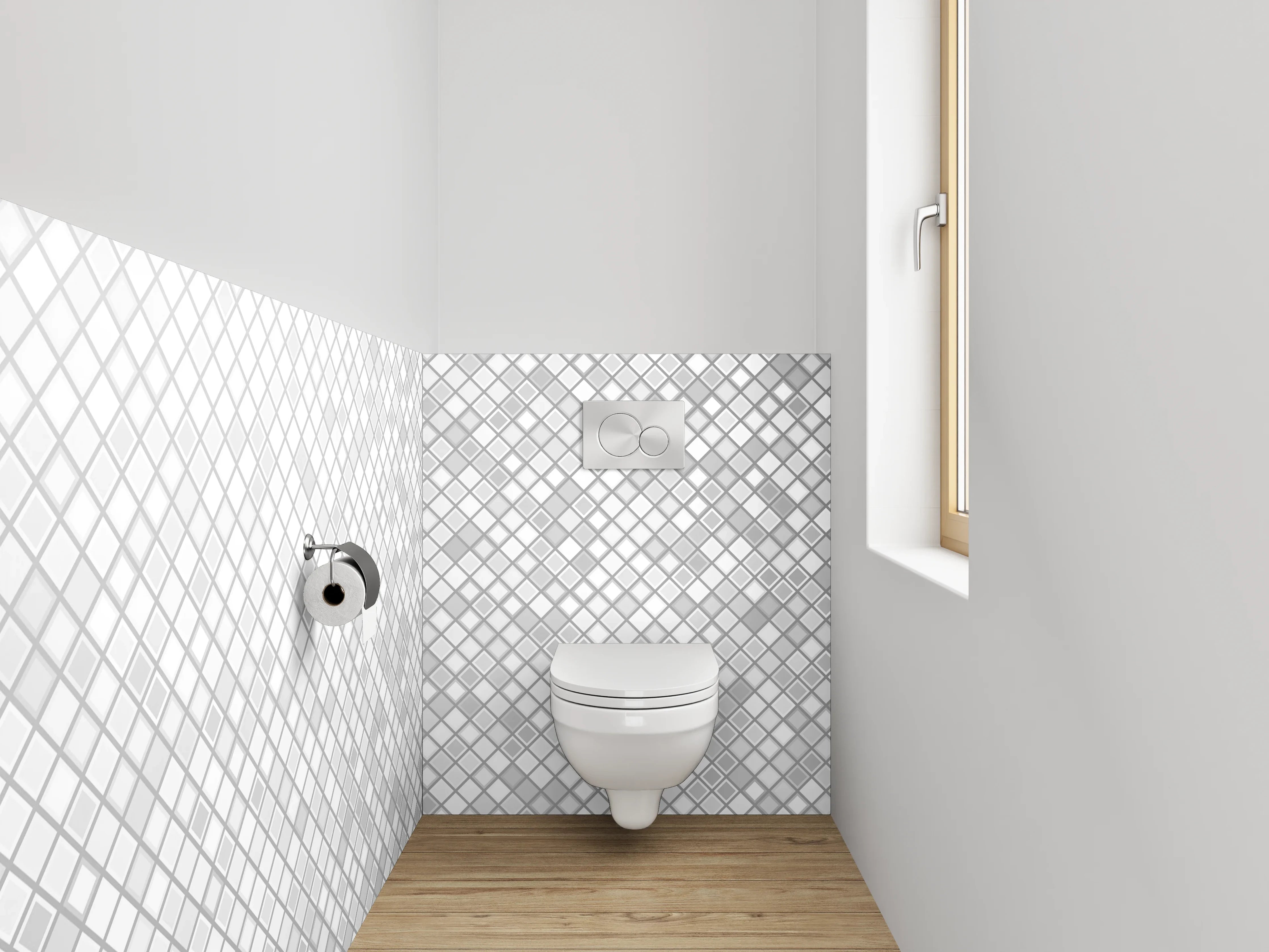 WC-Rückwand - Schwarz-weißes Mosaikmuster Fliesenoptik