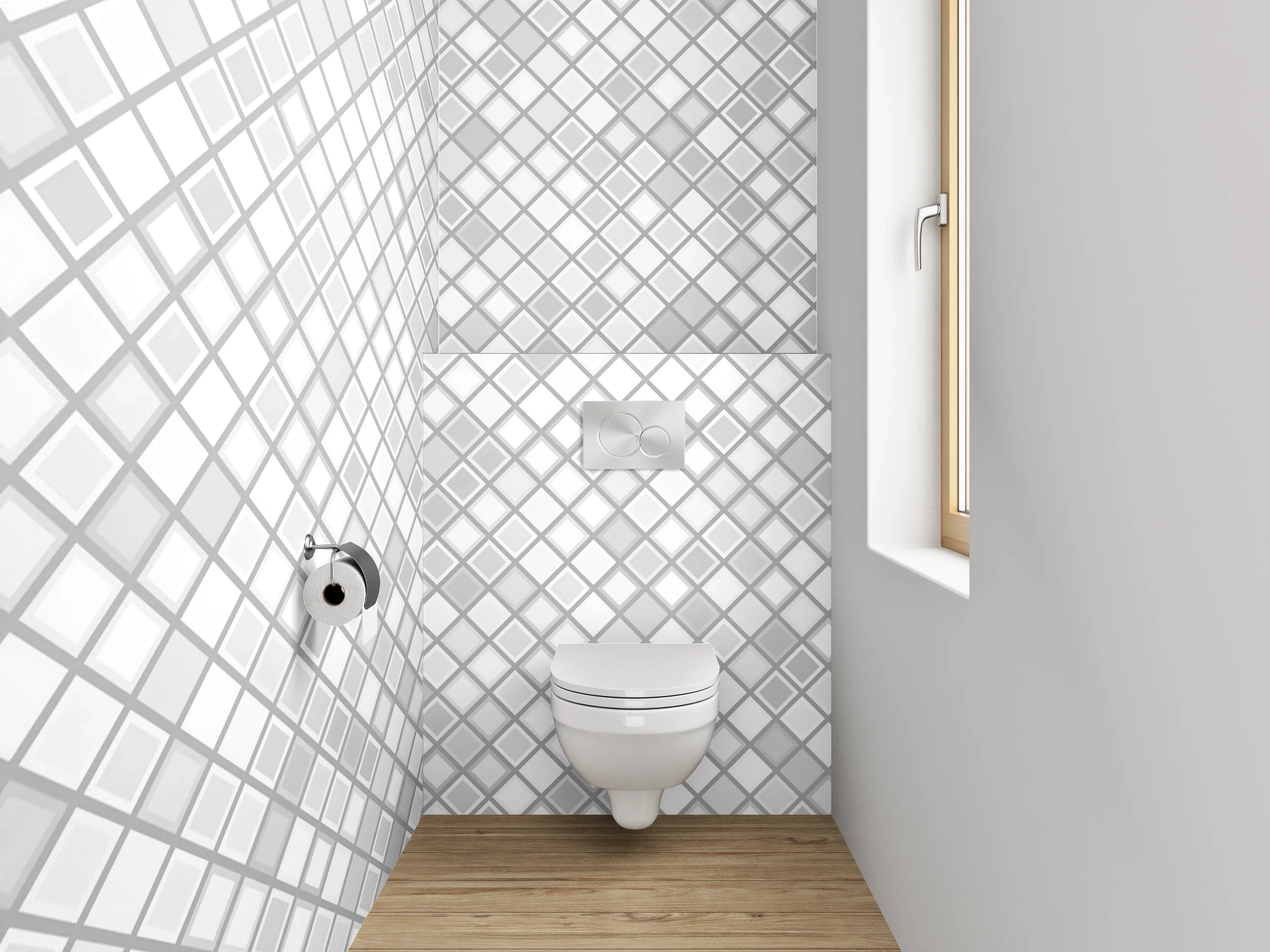 WC-Rückwand - Schwarz-weißes Mosaikmuster Fliesenoptik