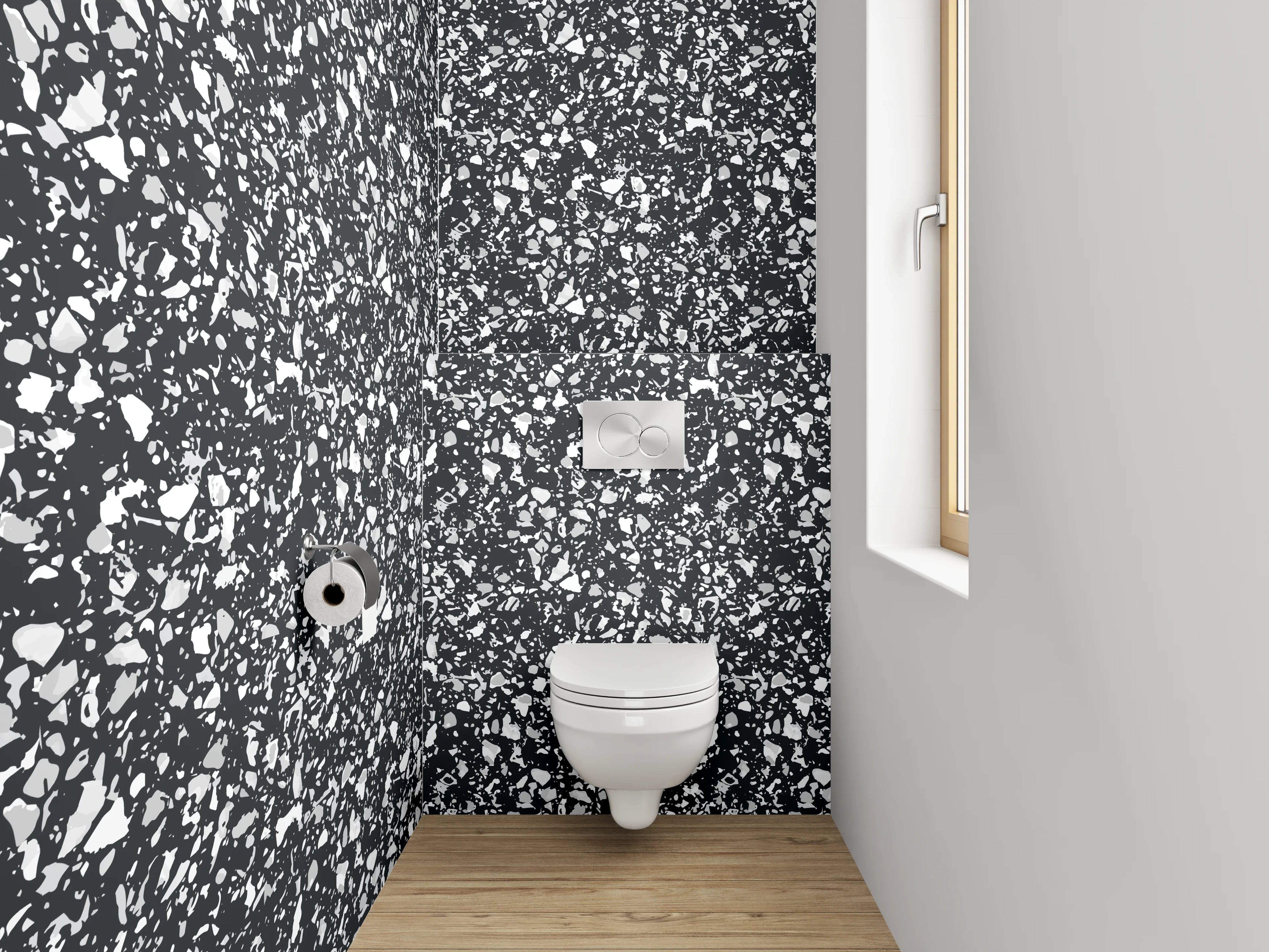 WC-Rückwand - Schwarz-weißes Mosaikmuster