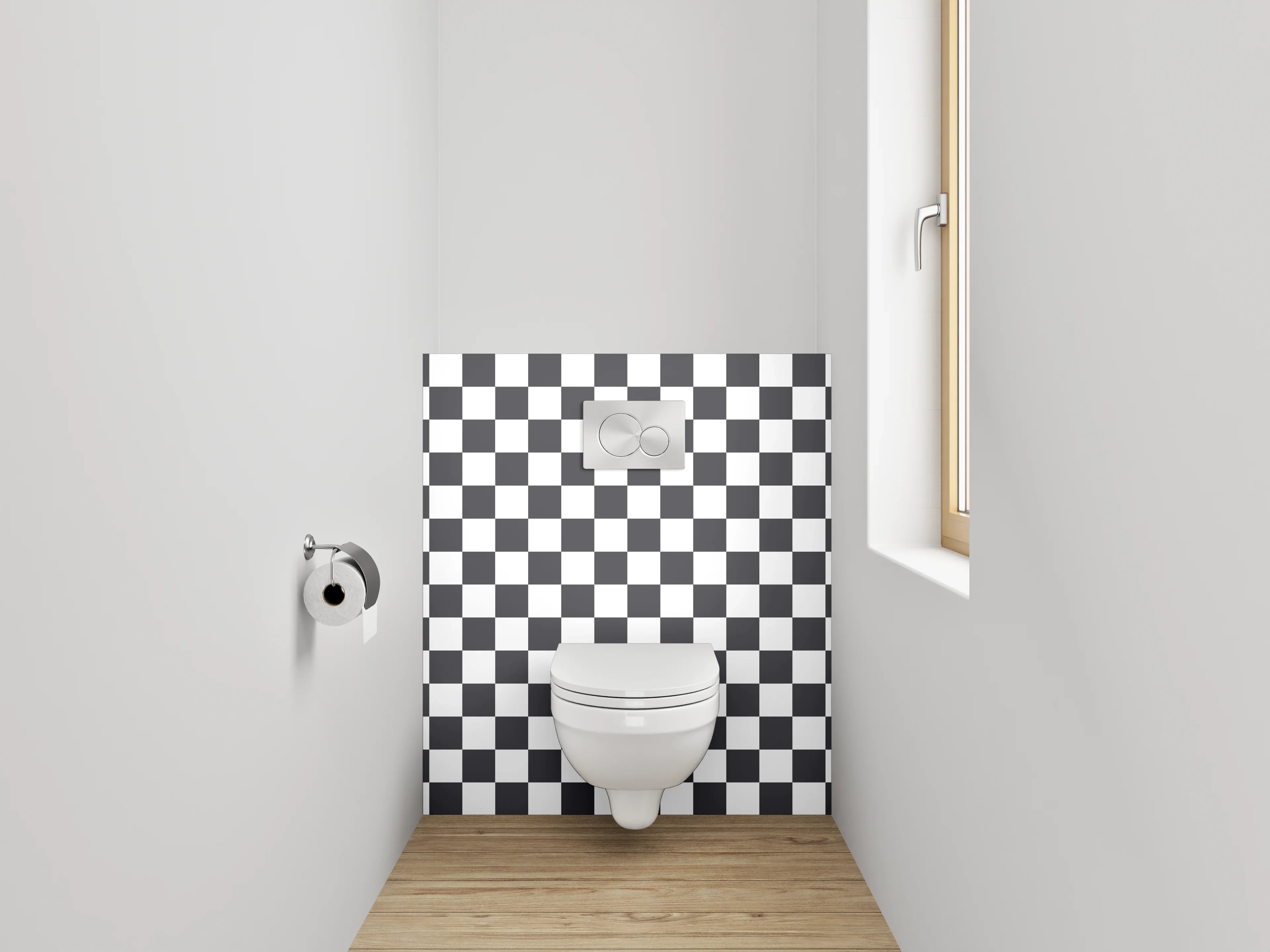 WC-Rückwand - Schwarz-weißes Schachbrett Muster