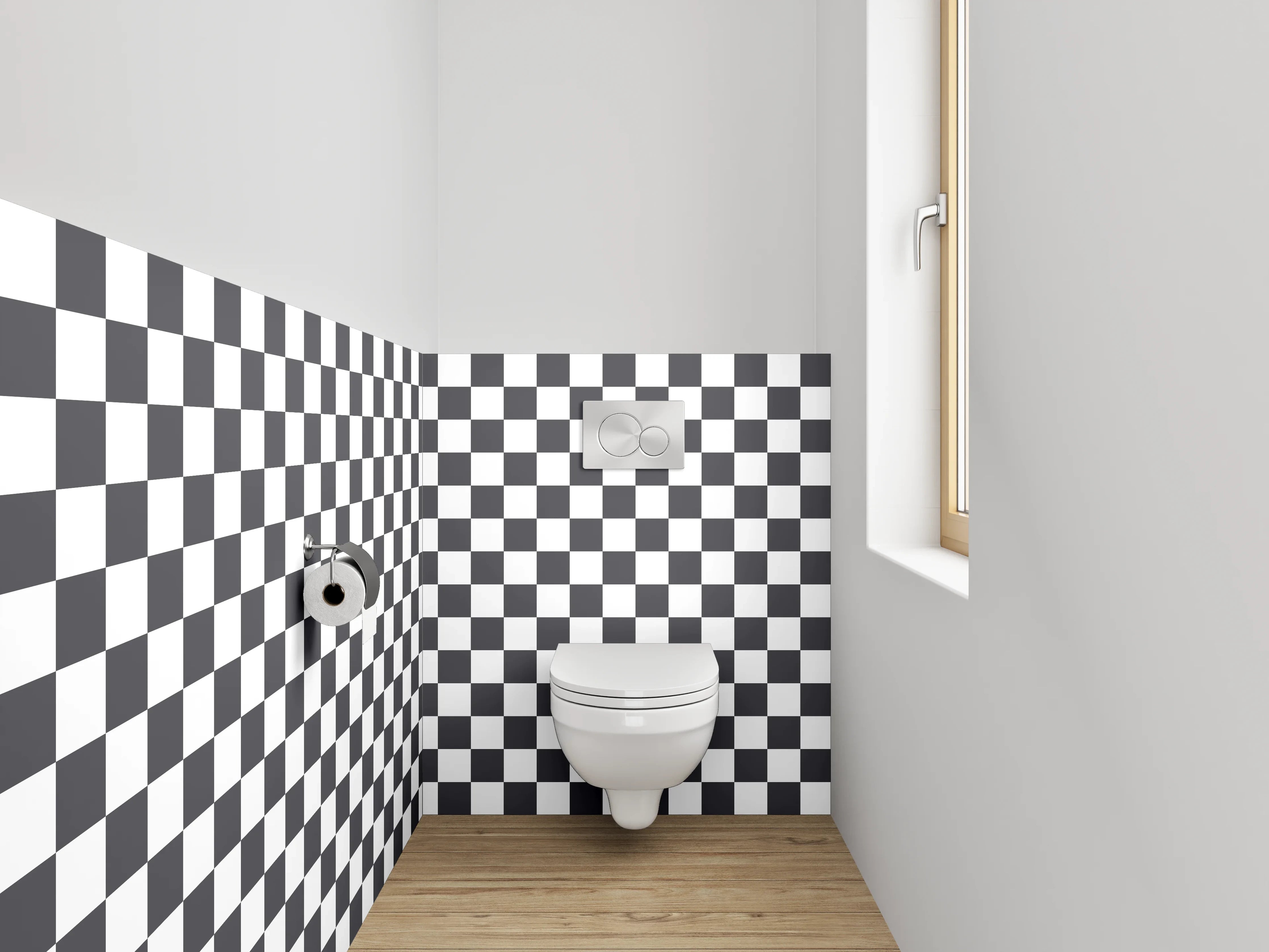 WC-Rückwand - Schwarz-weißes Schachbrett Muster