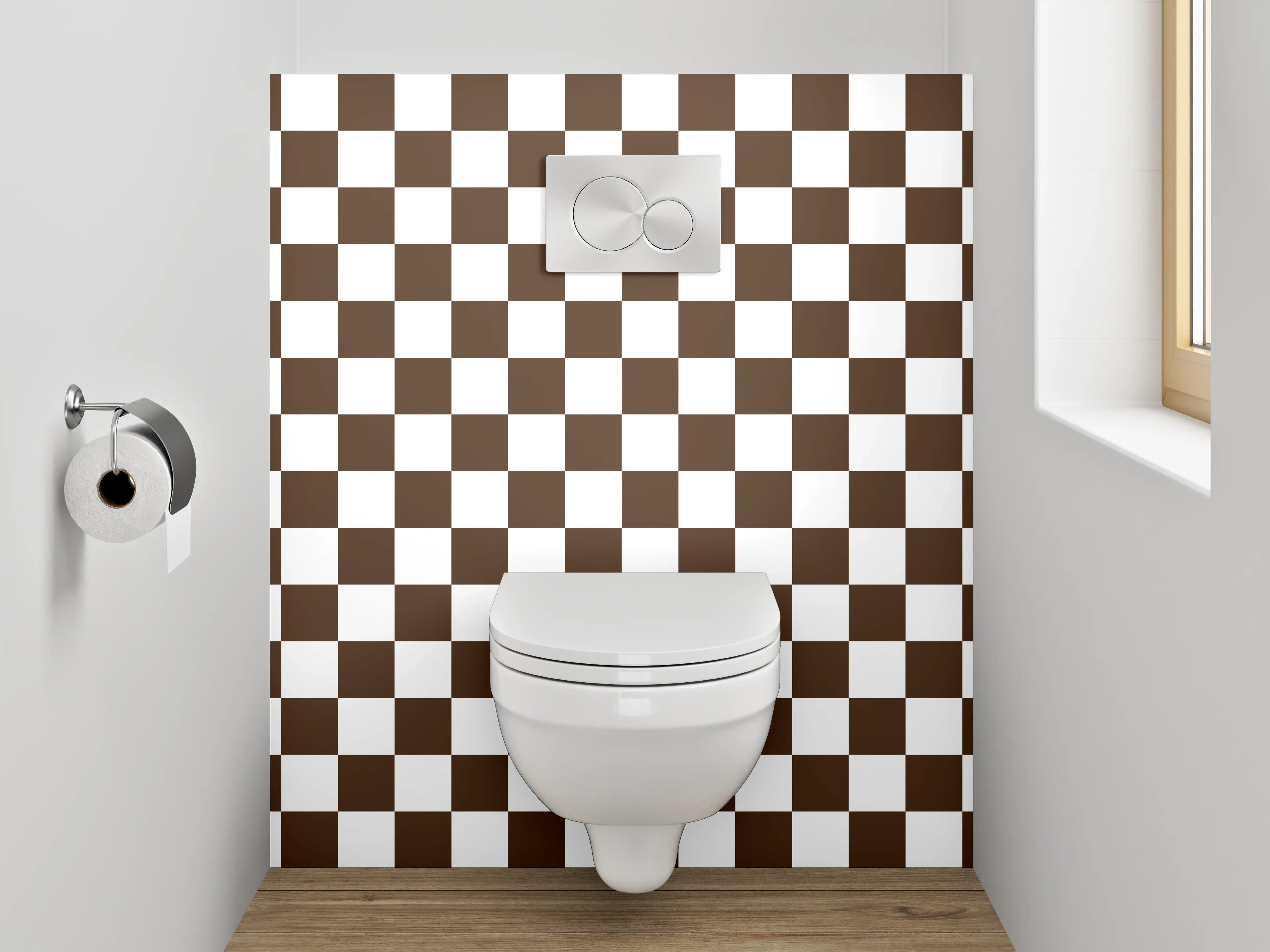WC-Rückwand - Schwarz-weißes Schachbrett-Muster modern