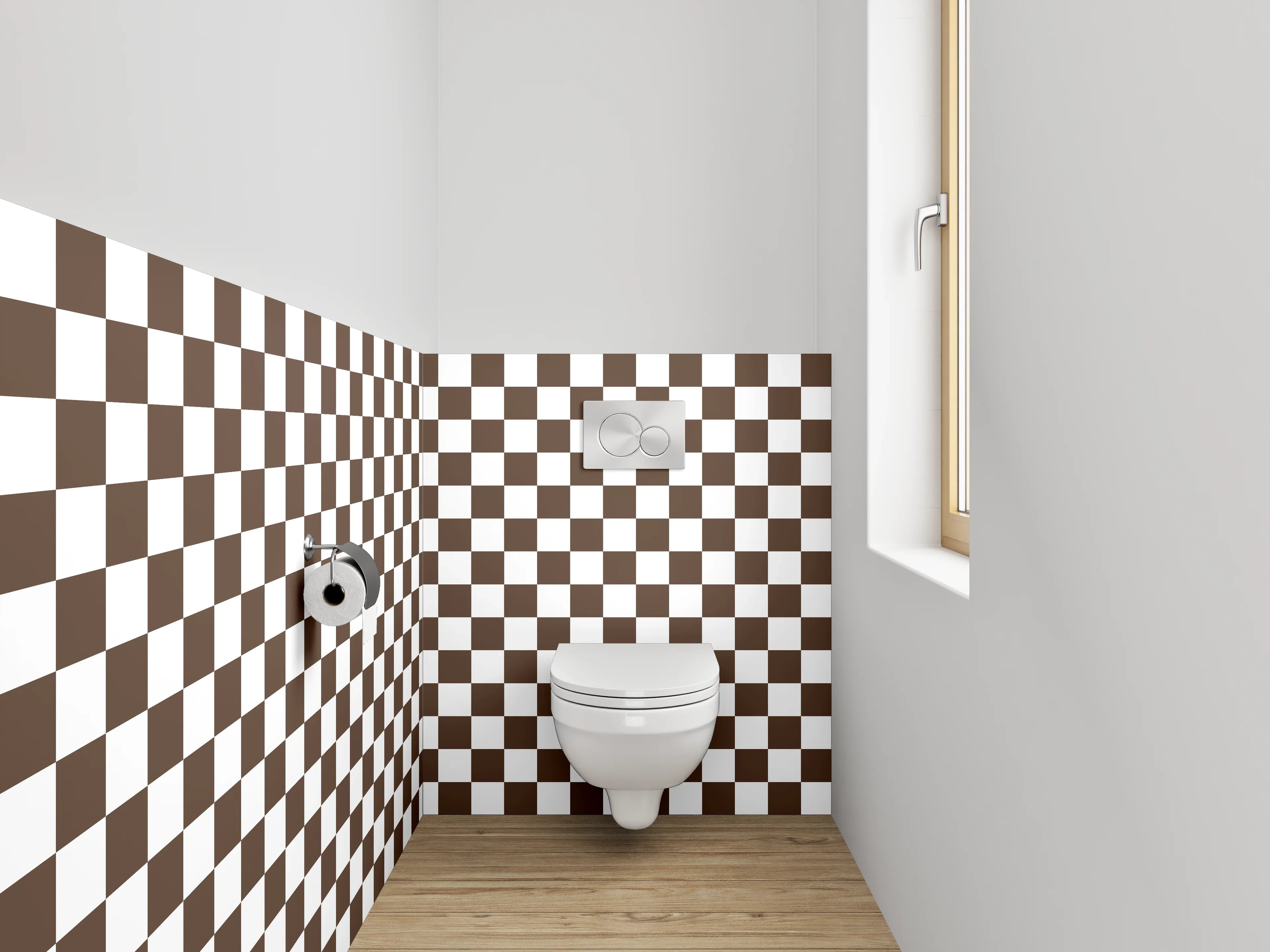 WC-Rückwand - Schwarz-weißes Schachbrett-Muster modern