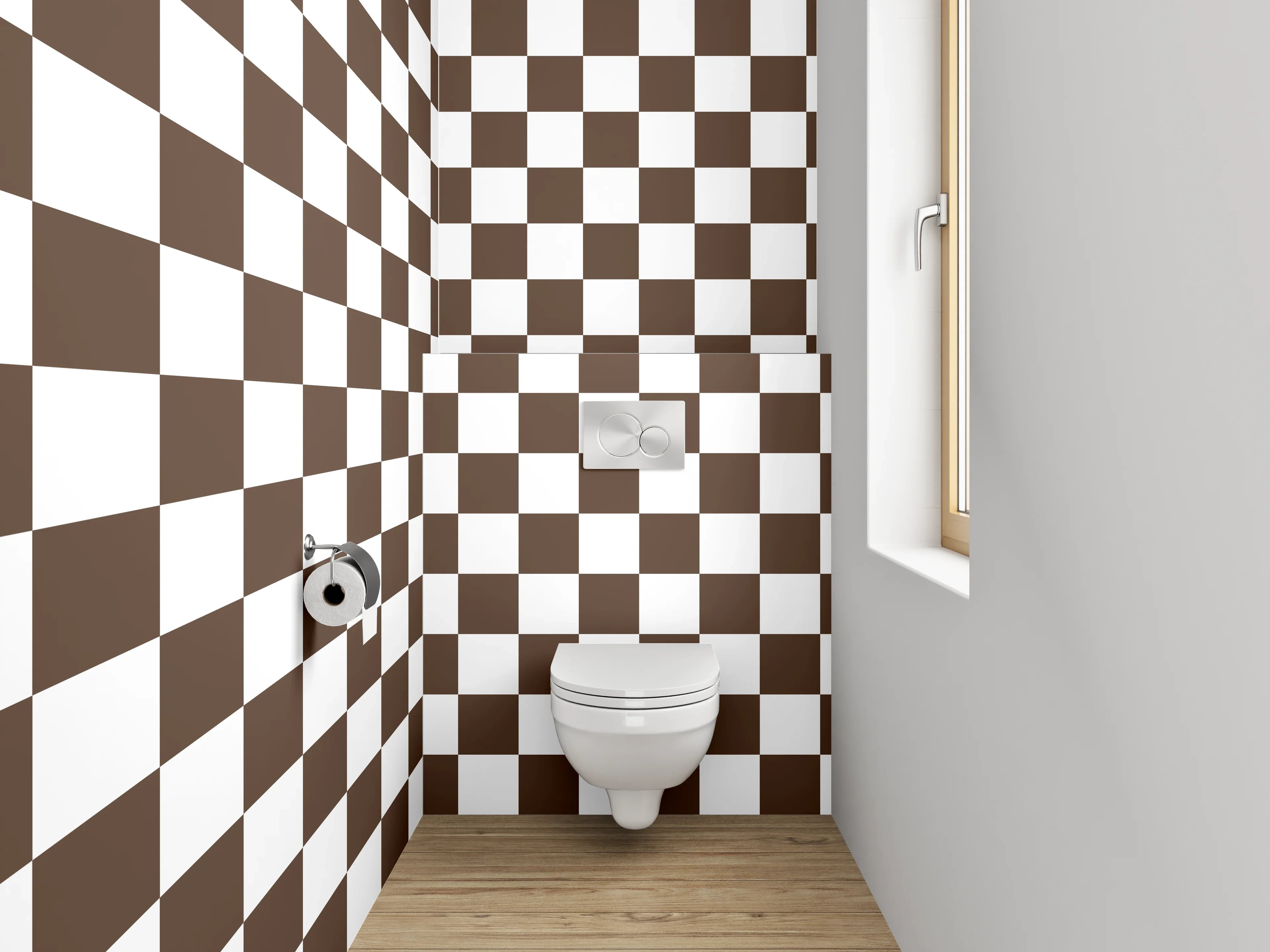 WC-Rückwand - Schwarz-weißes Schachbrett-Muster modern