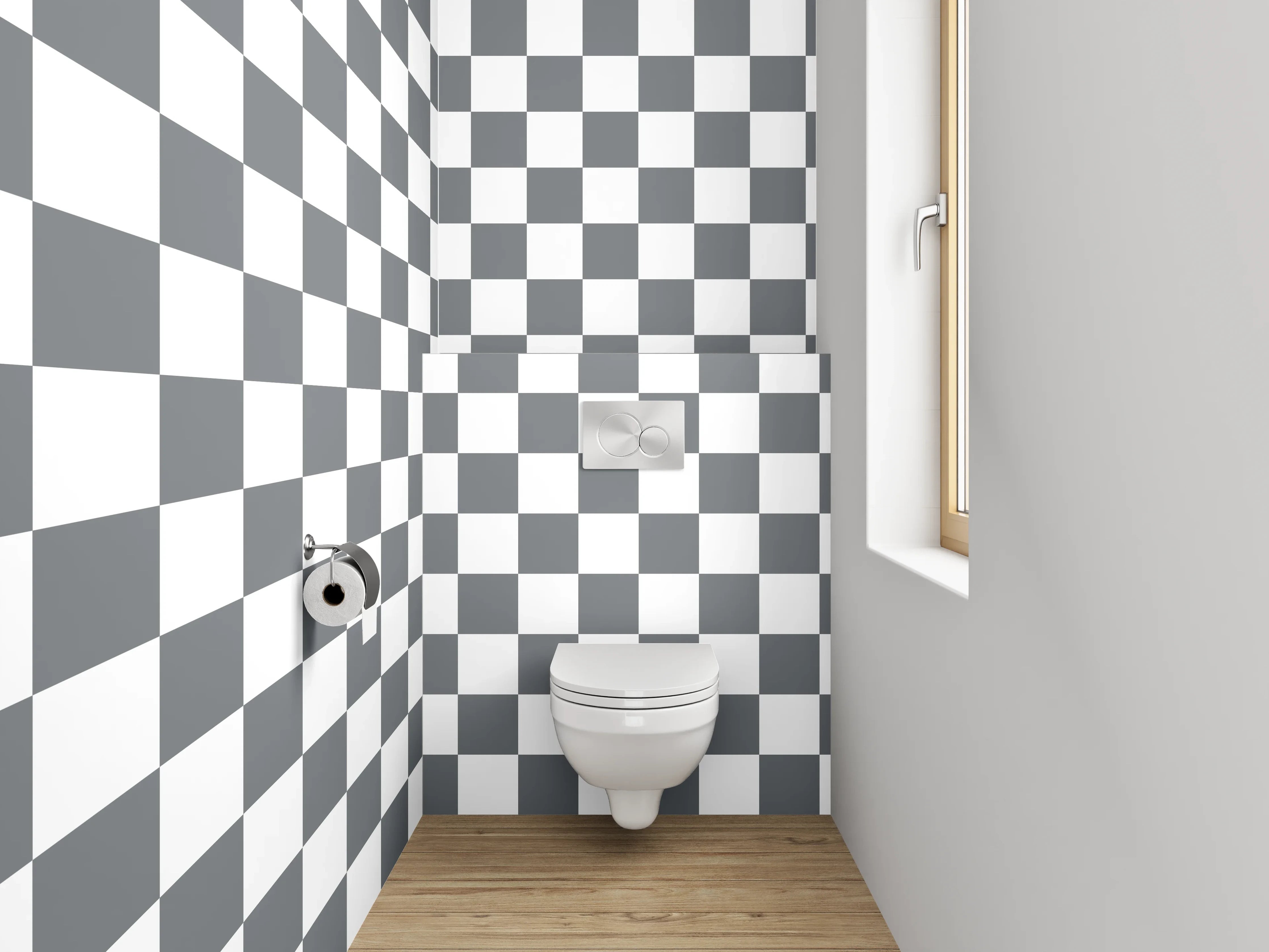 WC-Rückwand - Schwarz-weißes Schachbrettmuster-Design
