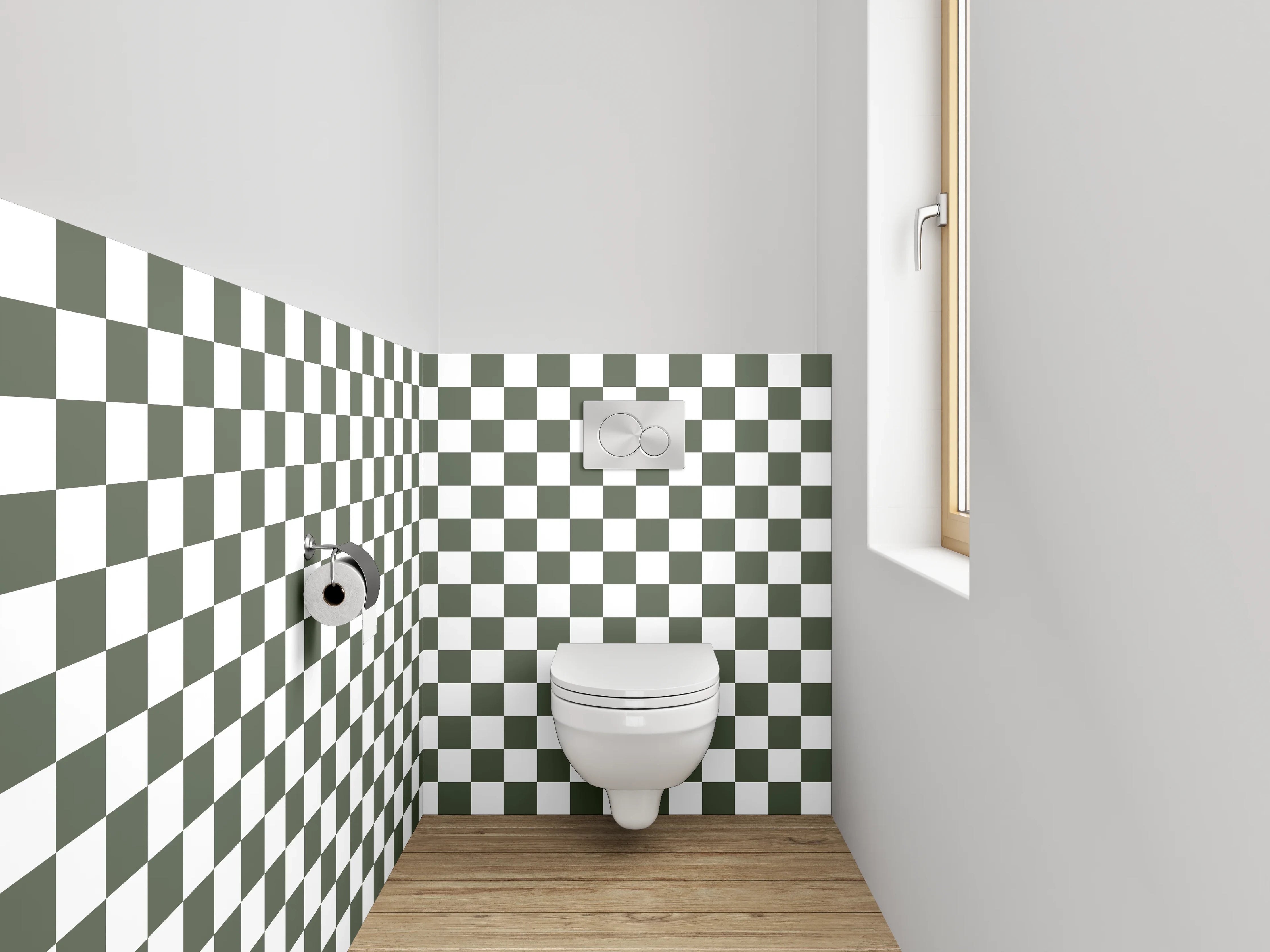WC-Rückwand - Schwarz-weißes Schachbrettmuster modern