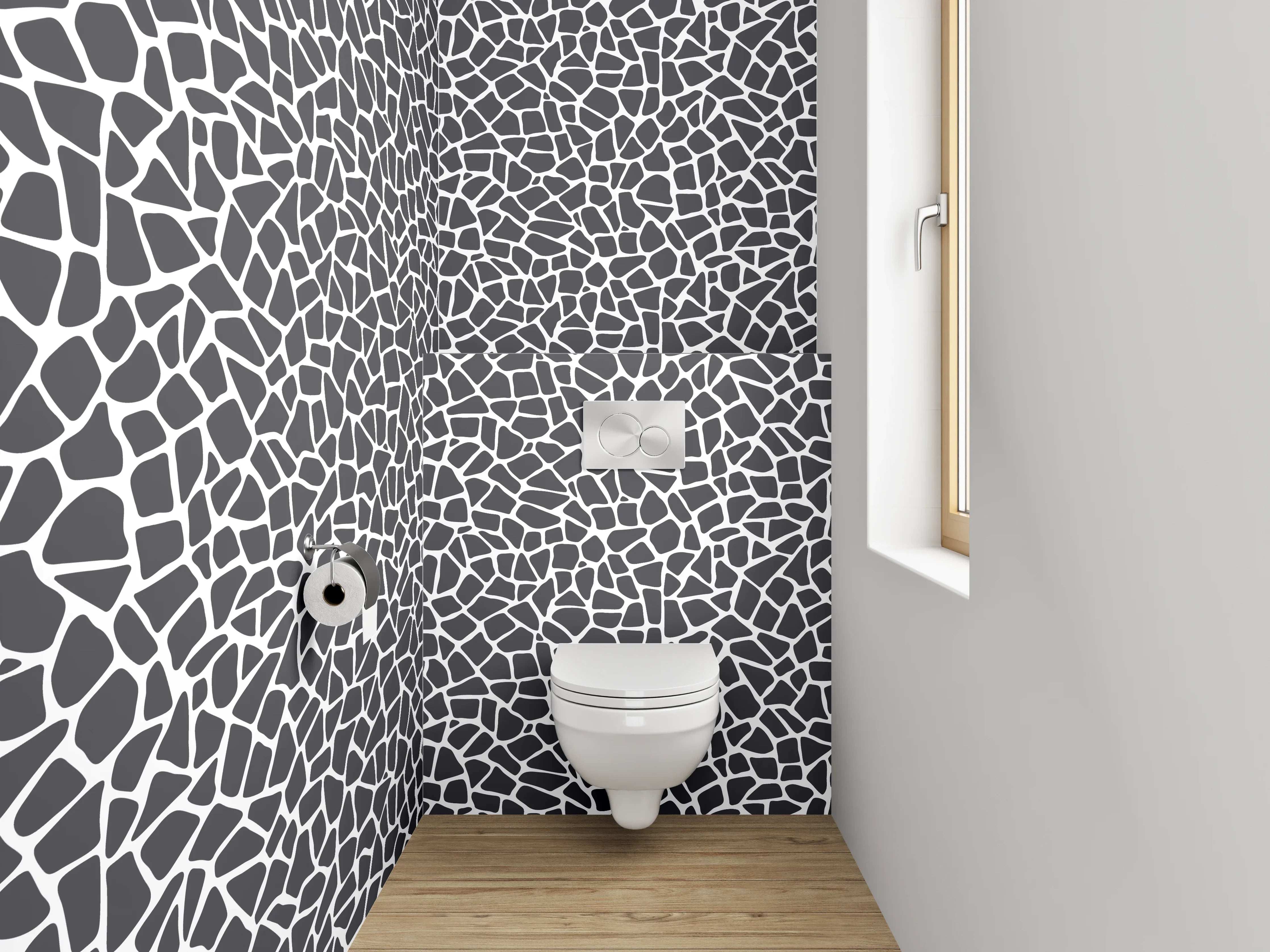 WC-Rückwand - Schwarz-weißes abstraktes Mosaik Muster