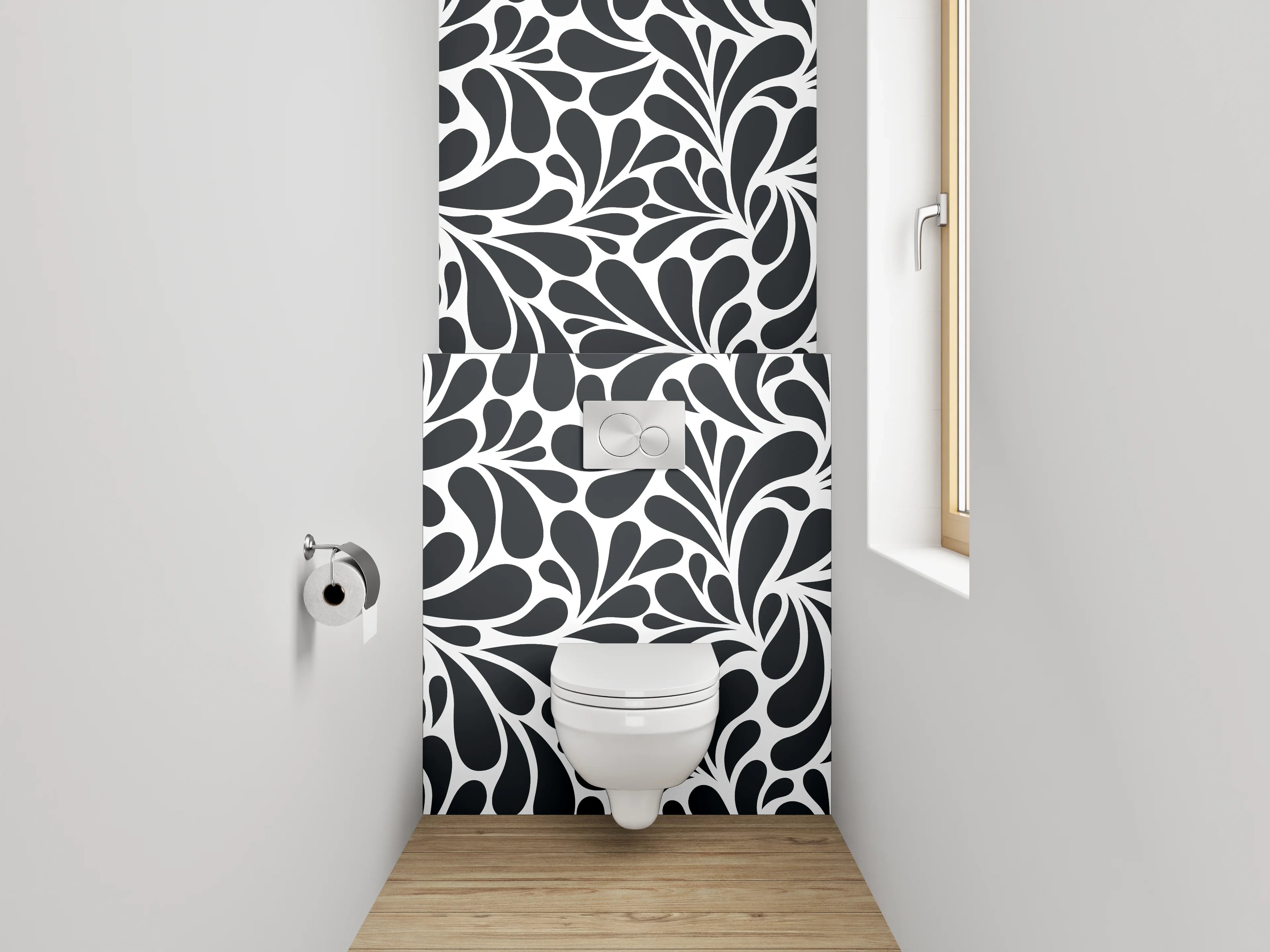 WC-Rückwand - Schwarz-weißes florales Muster