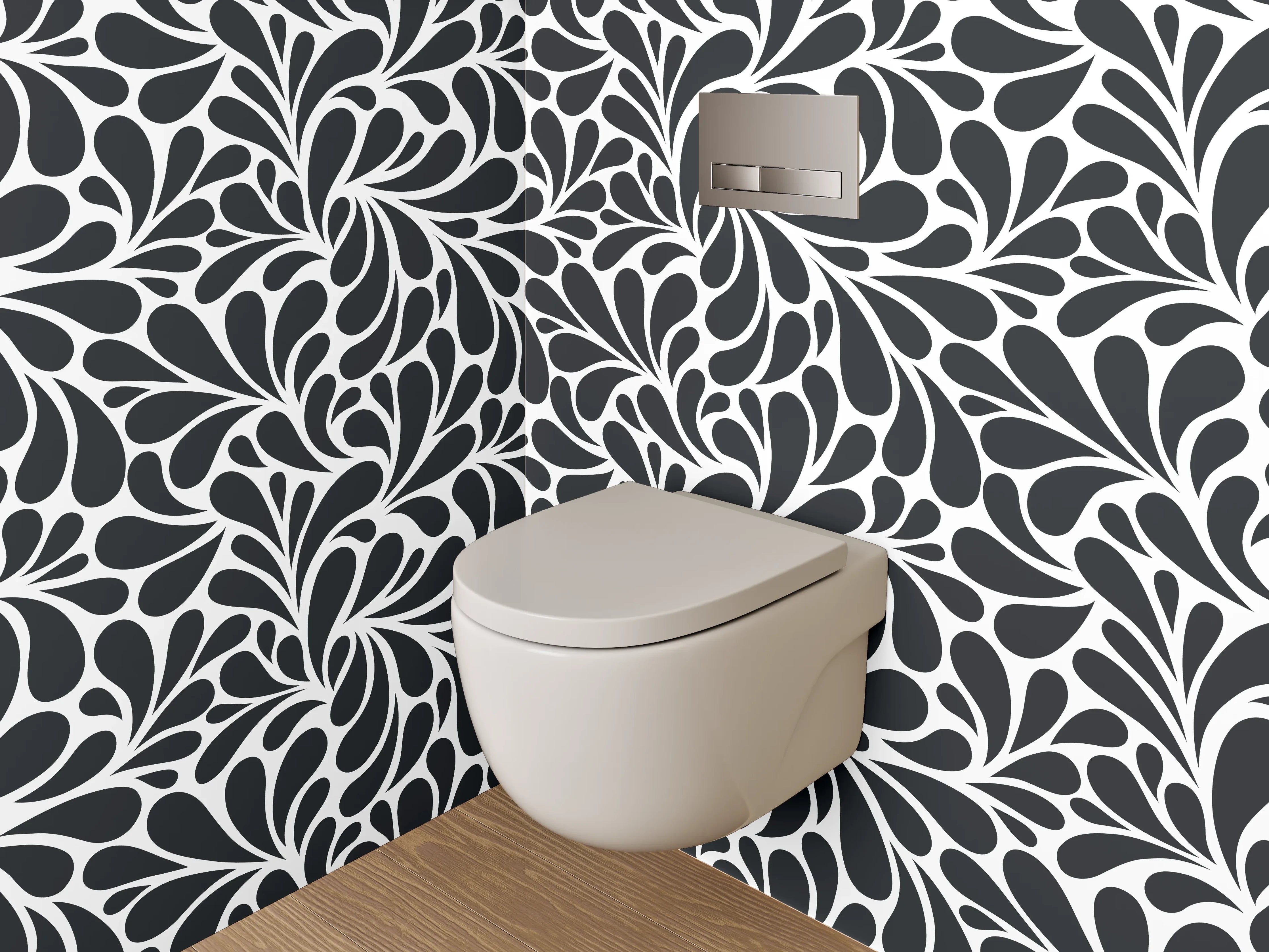 WC-Rückwand - Schwarz-weißes florales Muster