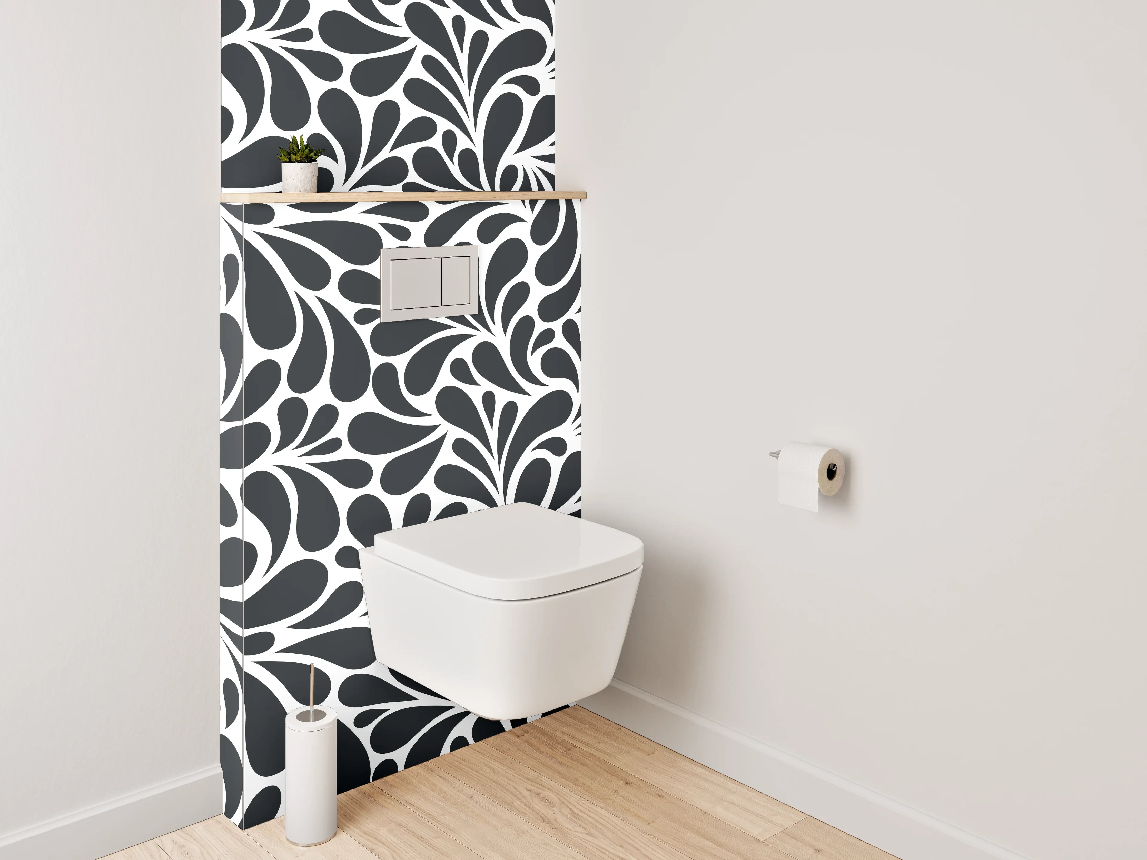 WC-Rückwand - Schwarz-weißes florales Muster
