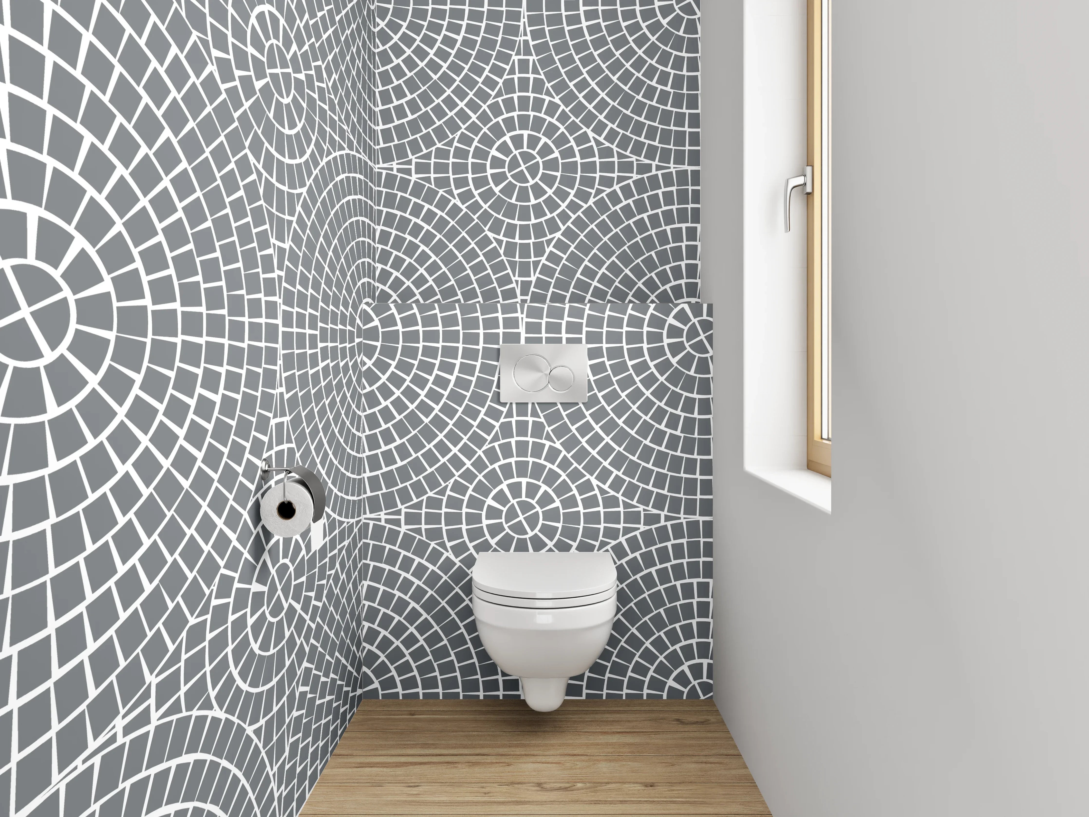 WC-Rückwand - Schwarz-weißes geometrisches Muster Tapete