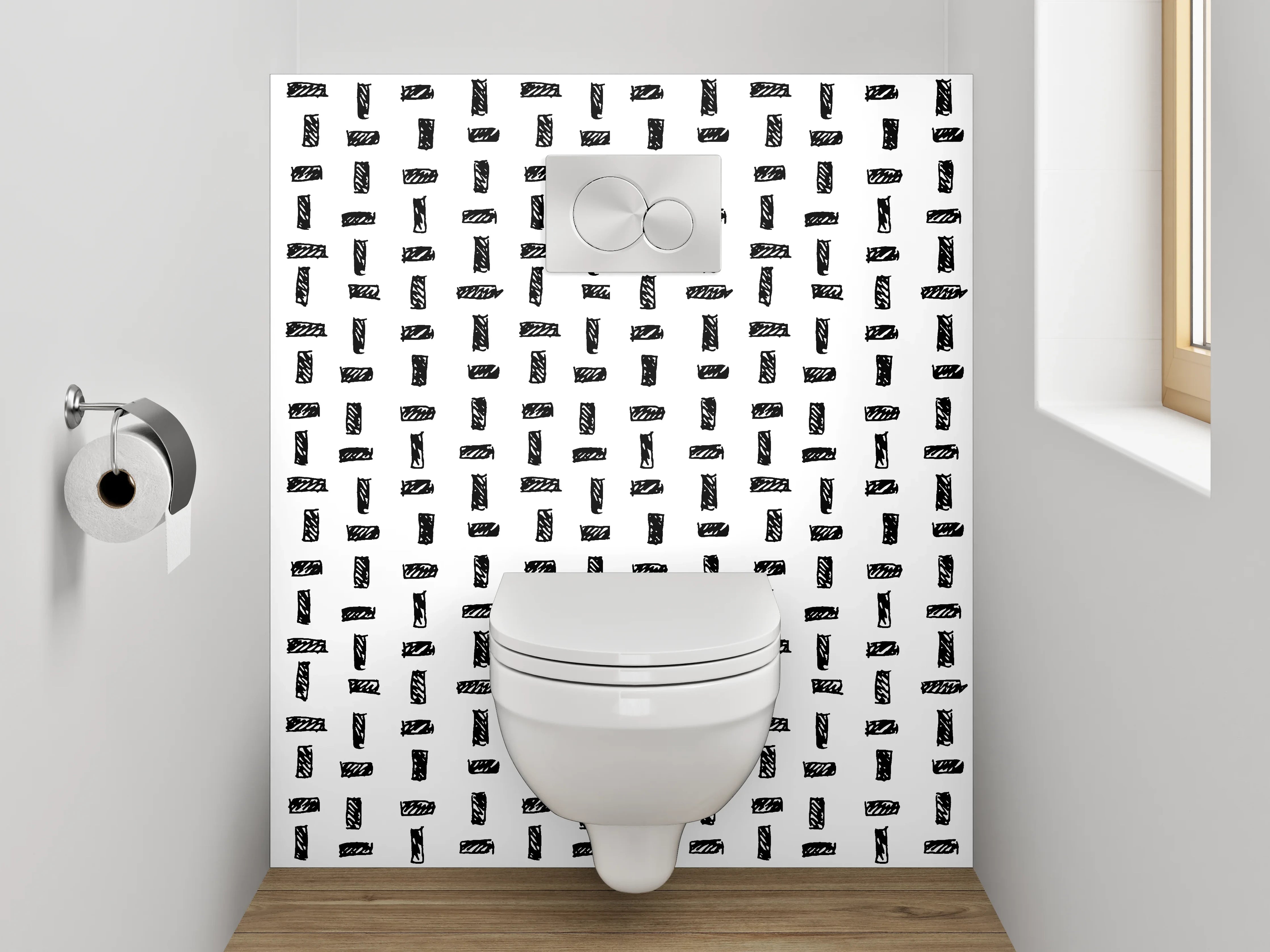 WC-Rückwand - Schwarz-weißes geometrisches Muster
