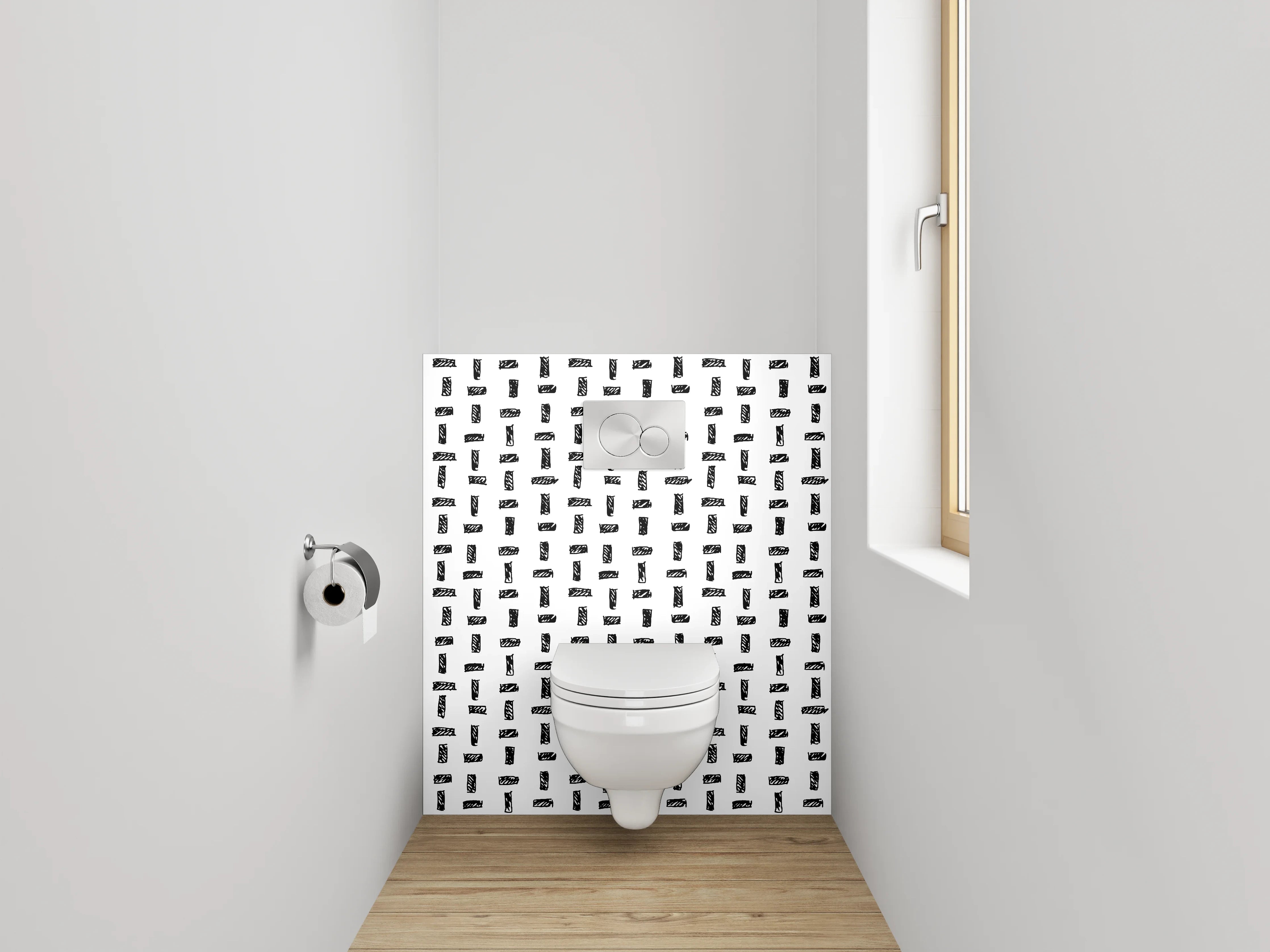 WC-Rückwand - Schwarz-weißes geometrisches Muster