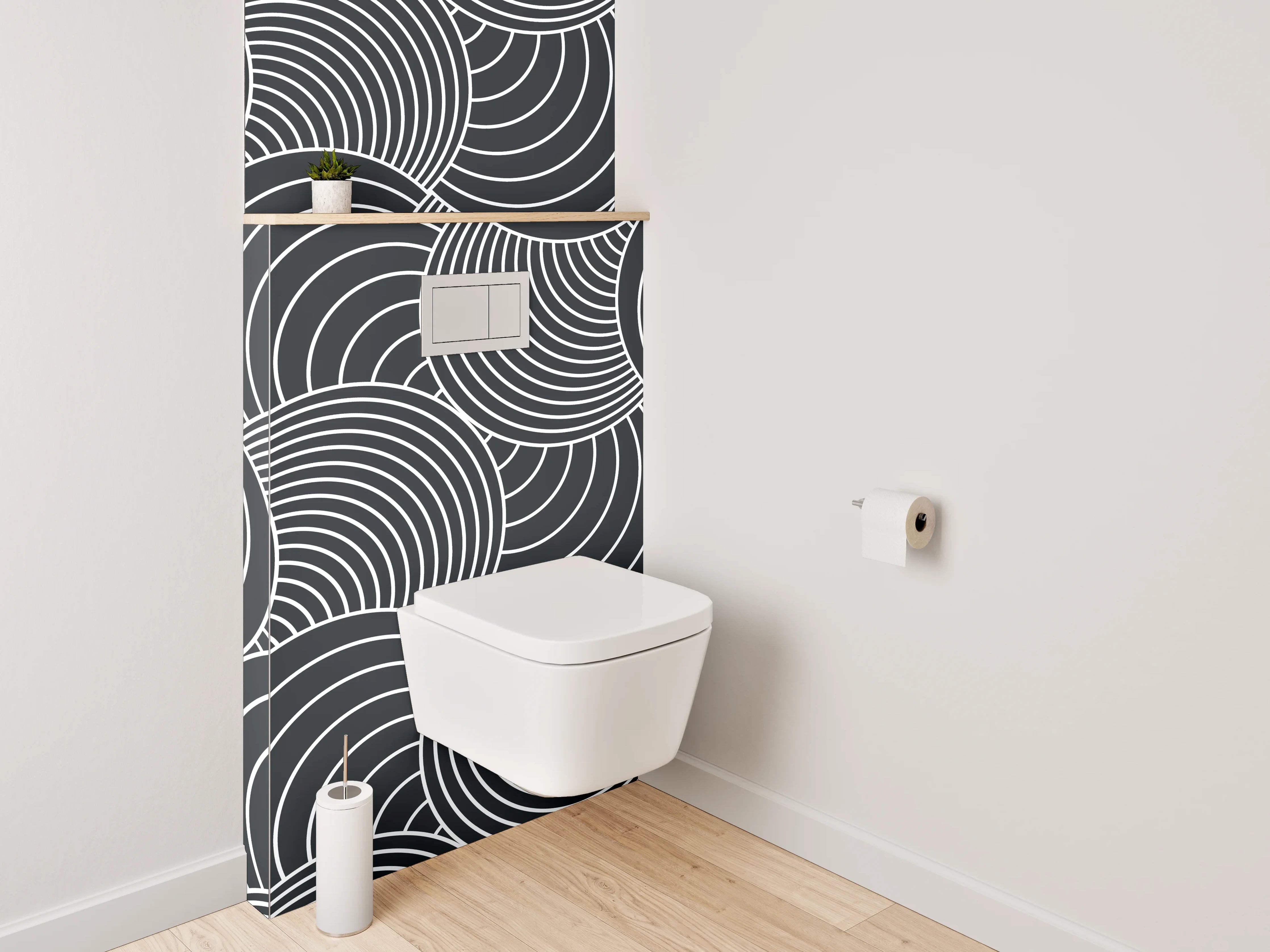 WC-Rückwand - Schwarz-weißes geometrisches Wellenmuster