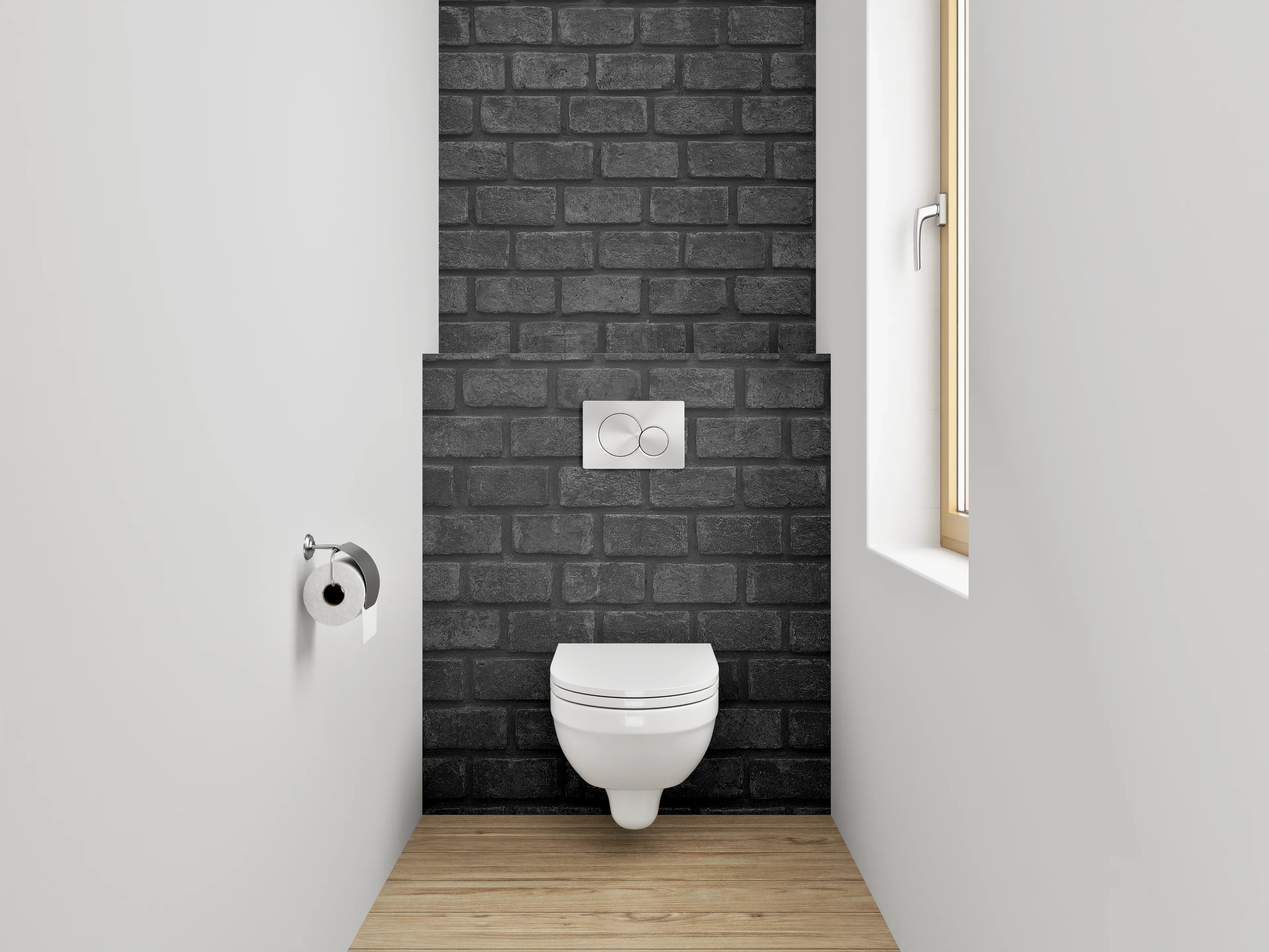 WC-Rückwand - Schwarze Backsteinwand Industrial Look