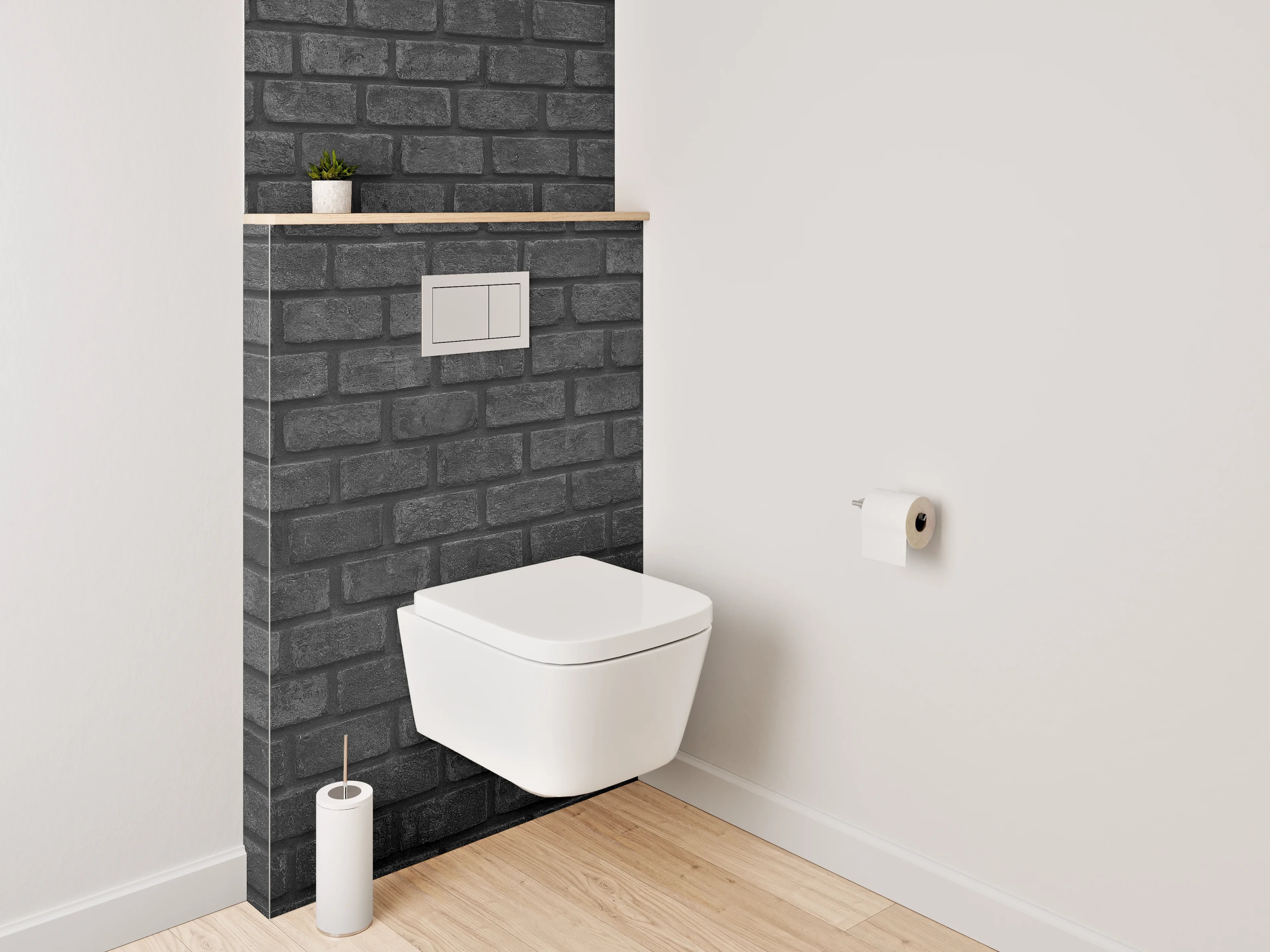 WC-Rückwand - Schwarze Backsteinwand Industrial Look